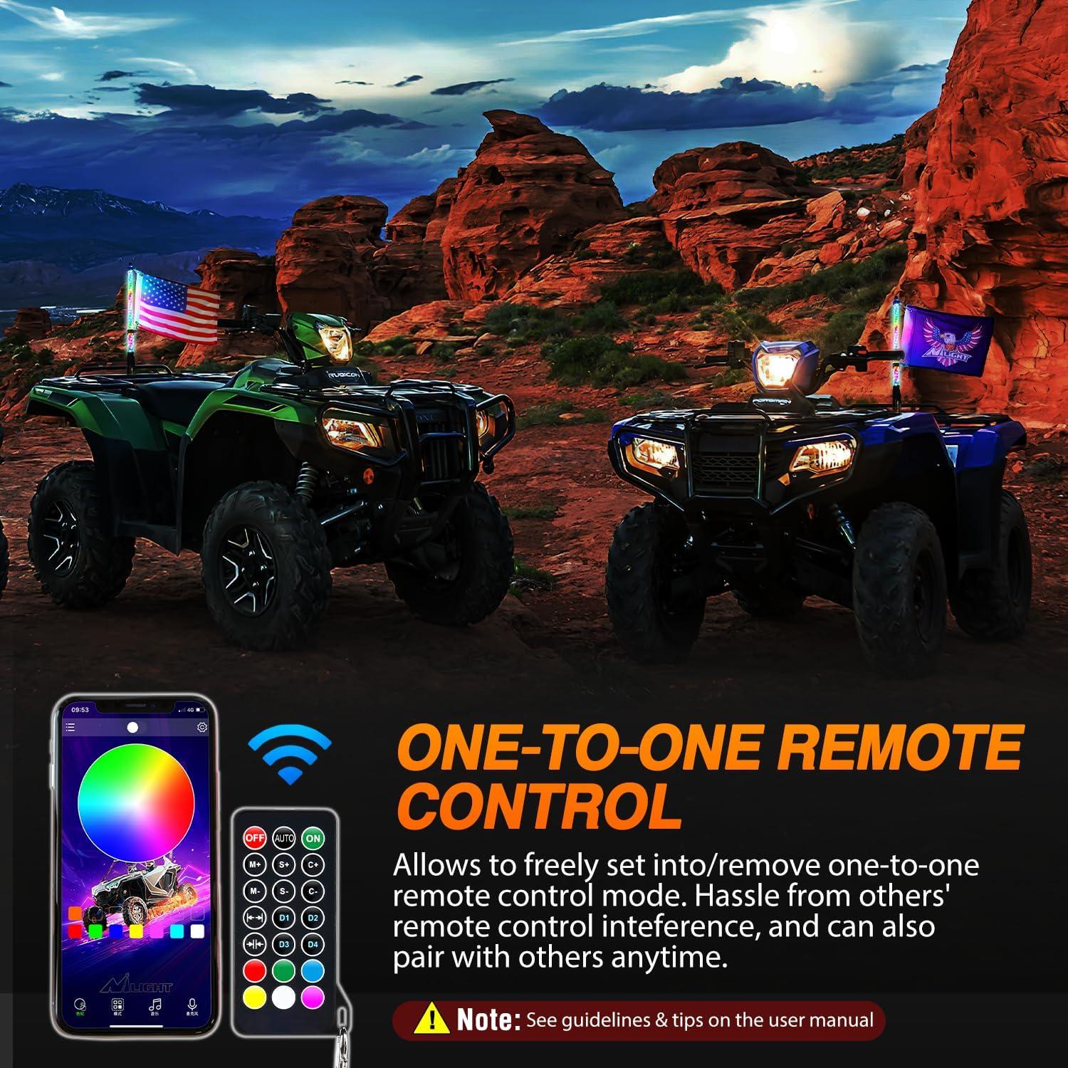 imageNilight RGB Whip Light 1PC 2FT Lighted Antenna Whips with Remote ampamp App Control DIY Chasing Patterns Brake Reverse Lights for ATV UTV Polaris RZR Canam Dune Buggy Pickup Trucks Jeep