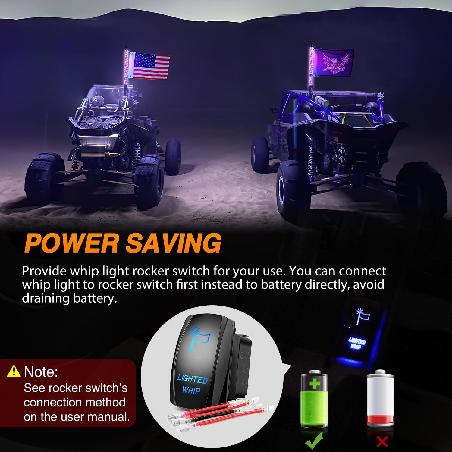 imageNilight RGB Whip Light 1PC 2FT Lighted Antenna Whips with Remote ampamp App Control DIY Chasing Patterns Brake Reverse Lights for ATV UTV Polaris RZR Canam Dune Buggy Pickup Trucks Jeep