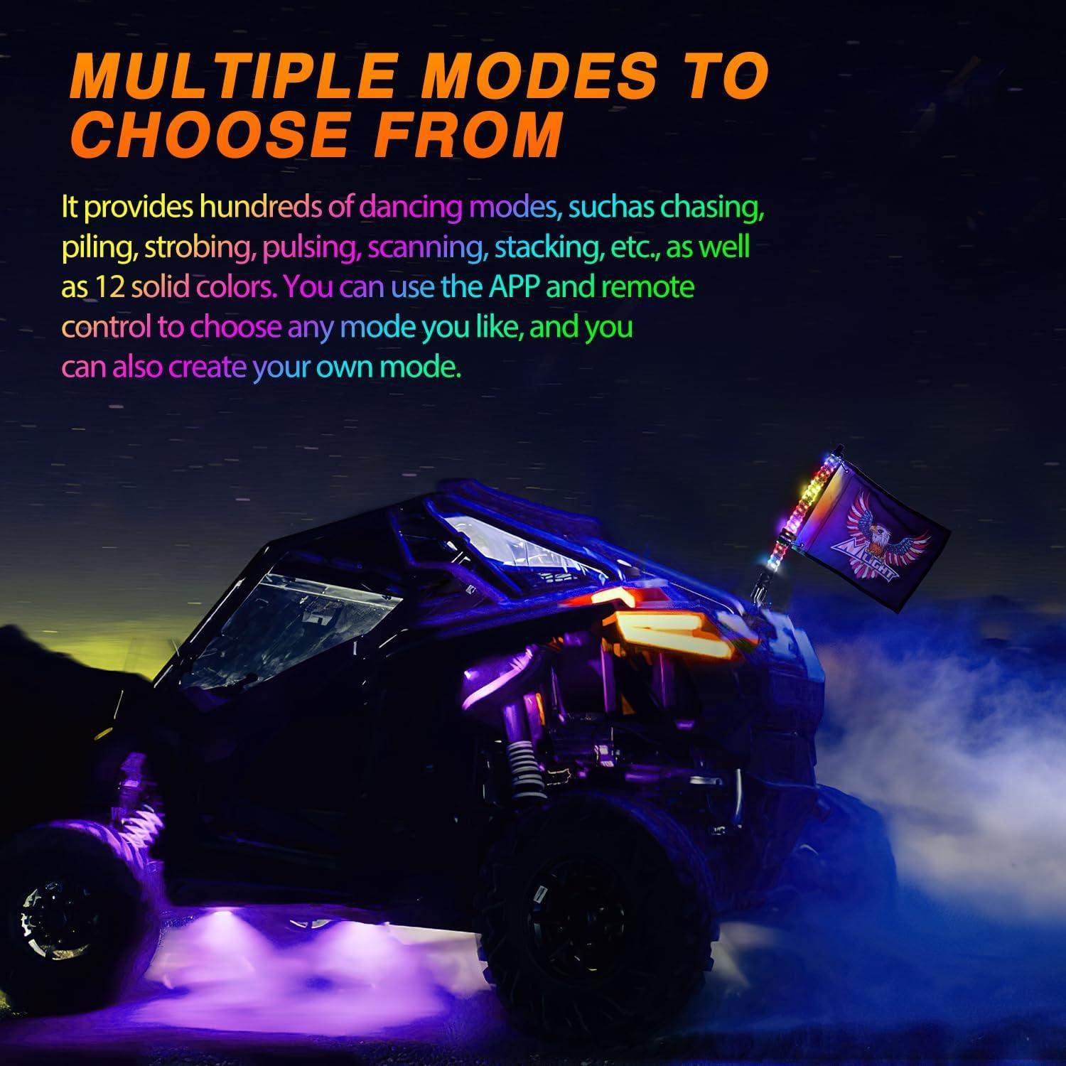 imageNilight RGB Whip Light 1PC 2FT Lighted Antenna Whips with Remote ampamp App Control DIY Chasing Patterns Brake Reverse Lights for ATV UTV Polaris RZR Canam Dune Buggy Pickup Trucks Jeep