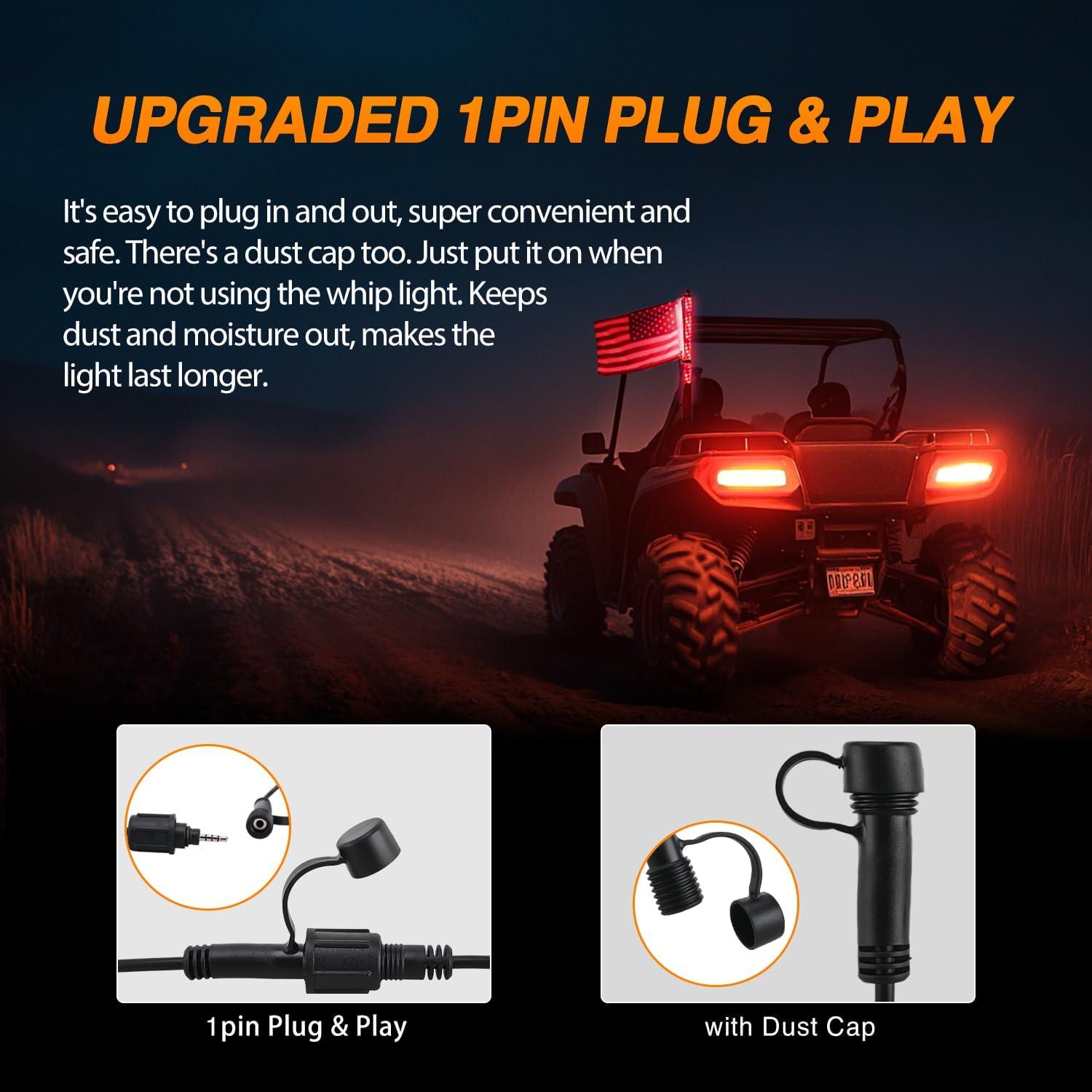 imageNilight RGB Whip Light 1PC 2FT Lighted Antenna Whips with Remote ampamp App Control DIY Chasing Patterns Brake Reverse Lights for ATV UTV Polaris RZR Canam Dune Buggy Pickup Trucks Jeep