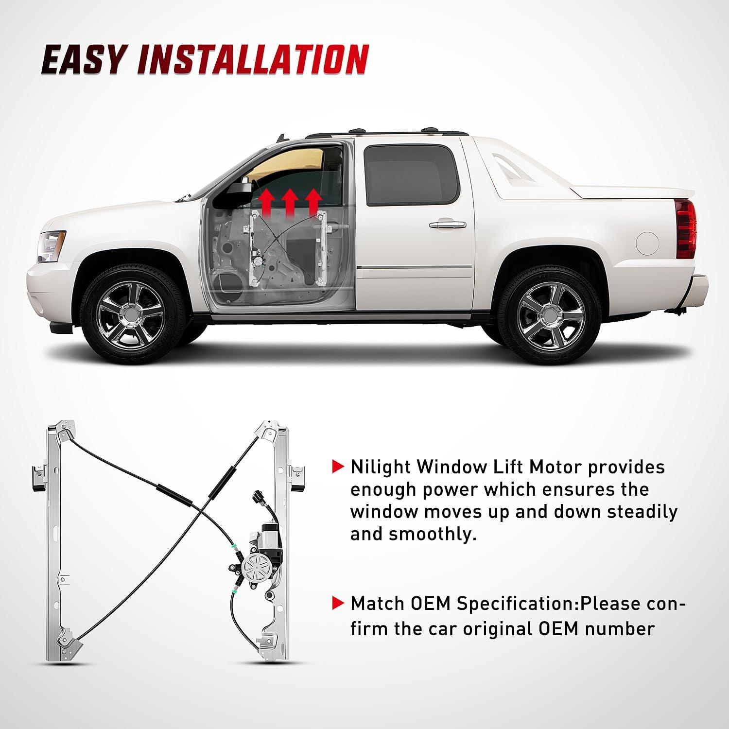 imageNilight Rear Passenger Side Power Window RegulatorMotor Compatible with 2001 2002 2003 2004 2005 2006 Chevrolet Avalanche Silverado Suburban GMC Sierra Yukon XL 1500 2500 3500 741645Front Passenger