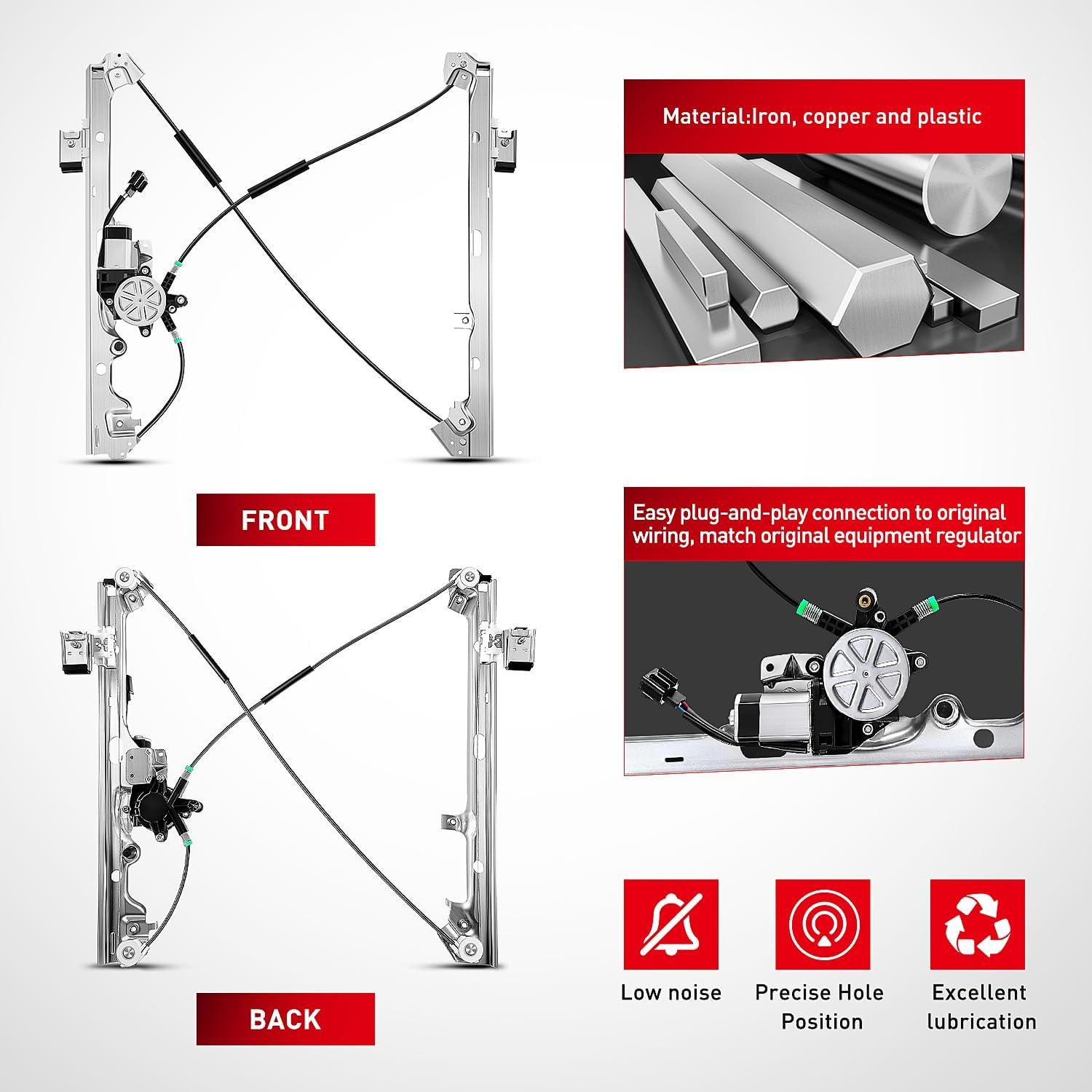 imageNilight Rear Passenger Side Power Window RegulatorMotor Compatible with 2001 2002 2003 2004 2005 2006 Chevrolet Avalanche Silverado Suburban GMC Sierra Yukon XL 1500 2500 3500 741645Front Driver