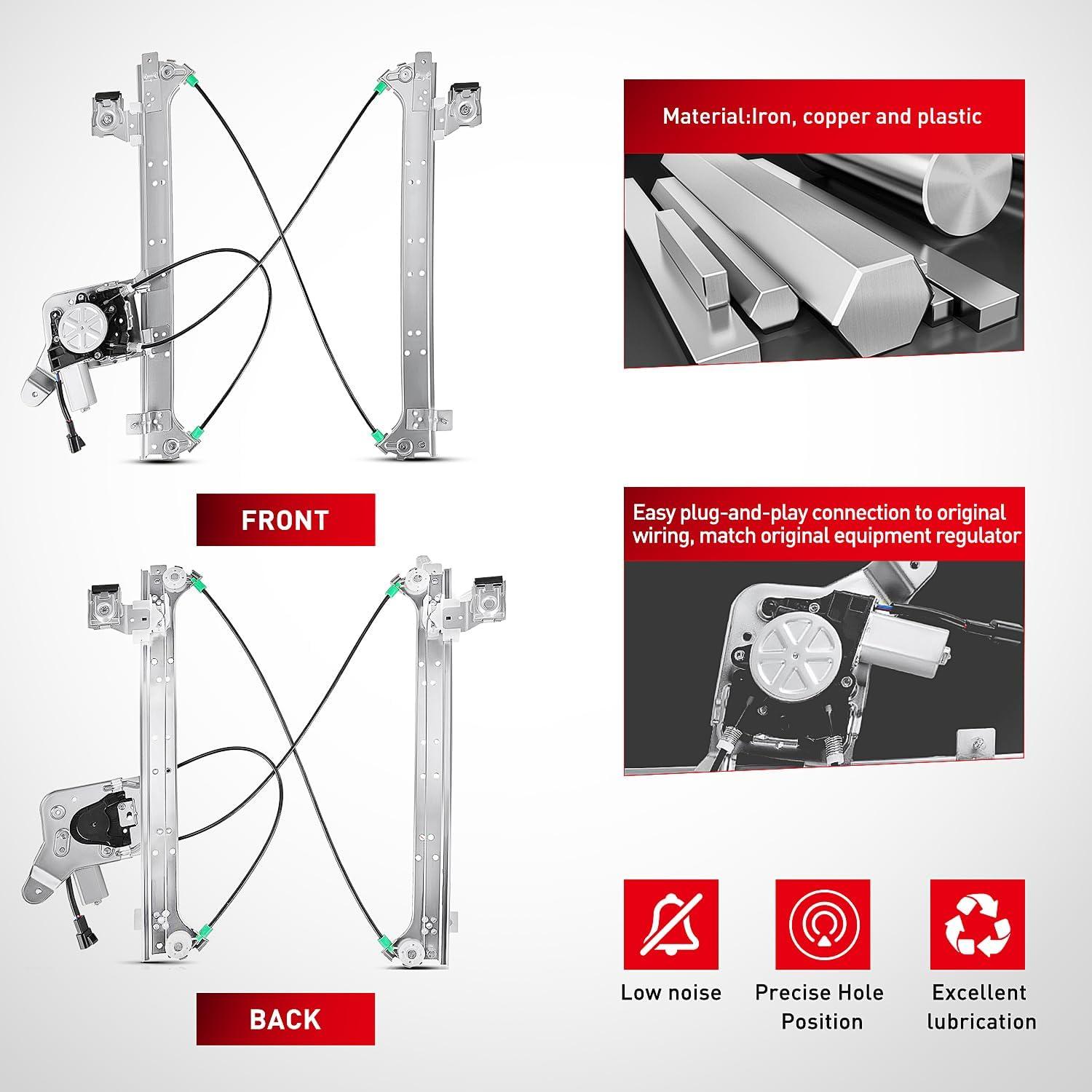 imageNilight Rear Passenger Side Power Window RegulatorMotor Compatible with 2001 2002 2003 2004 2005 2006 Chevrolet Avalanche Silverado Suburban GMC Sierra Yukon XL 1500 2500 3500 741645Rear Driver