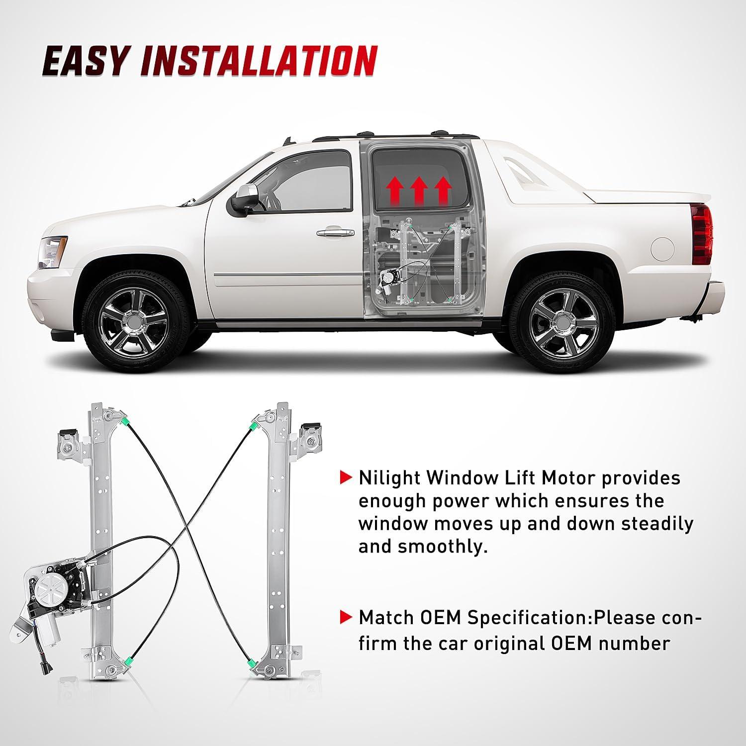 imageNilight Rear Passenger Side Power Window RegulatorMotor Compatible with 2001 2002 2003 2004 2005 2006 Chevrolet Avalanche Silverado Suburban GMC Sierra Yukon XL 1500 2500 3500 741645Rear Driver