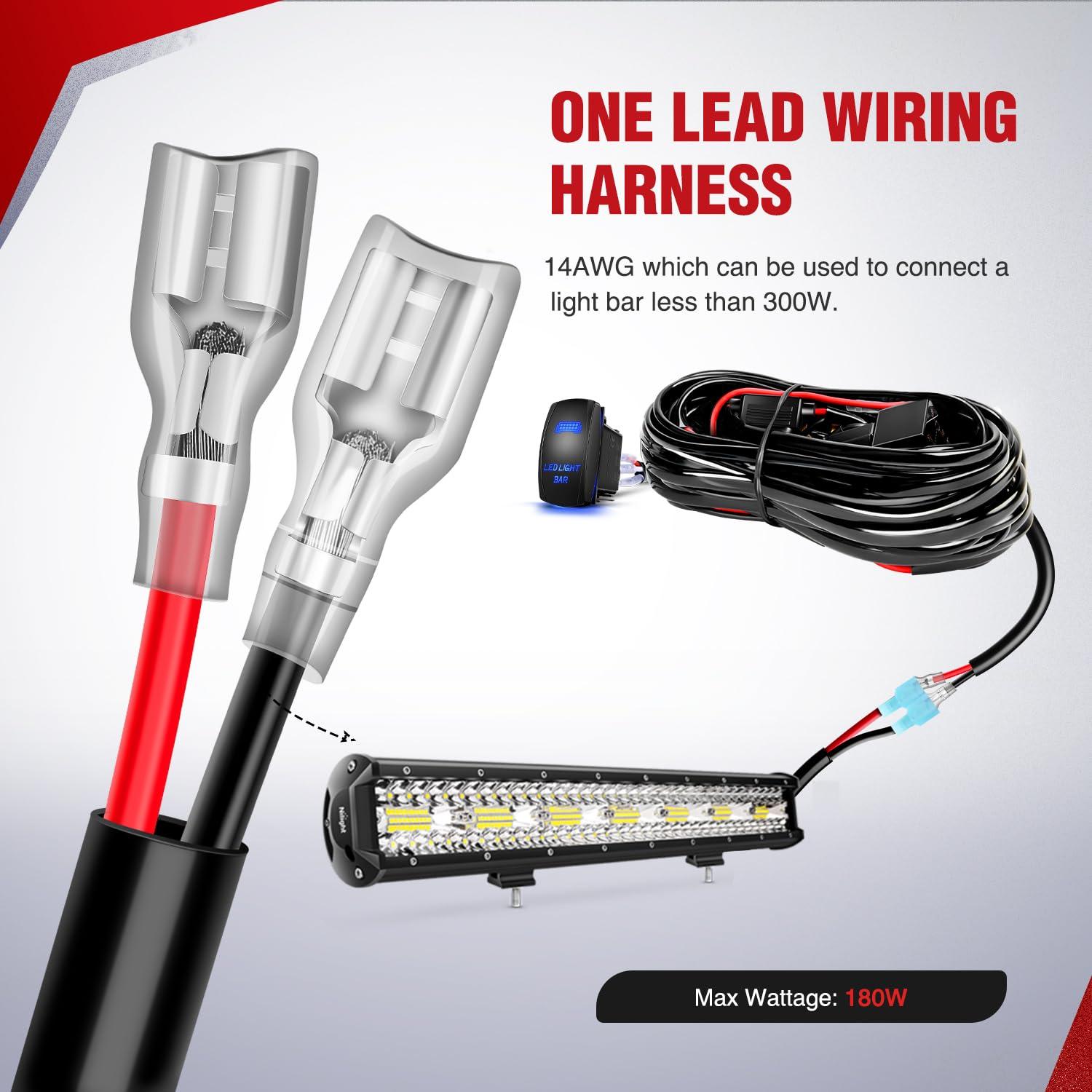 imageNilight Remote Wiring Harness for LED Light Bar Wireless Strobe Flash Work Driving Lights 12V 15A 16AWG Controller 5PIN Switch Waterproof Power Relay Blade Fuse2 Leads14AWG1 Lead Remote Flash 5PIN Switch