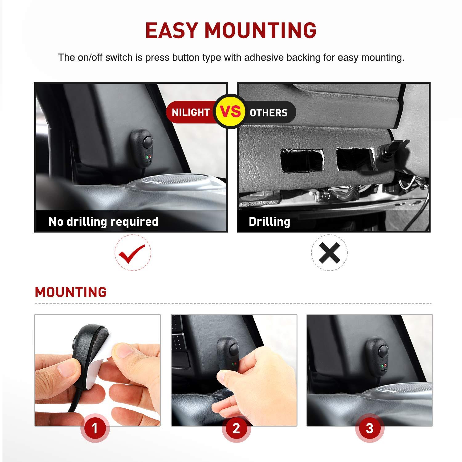 imageNilight Remote Wiring Harness for LED Light Bar Wireless Strobe Flash Work Driving Lights 12V 15A 16AWG Controller 5PIN Switch Waterproof Power Relay Blade Fuse2 Leads16AWG2 Lead
