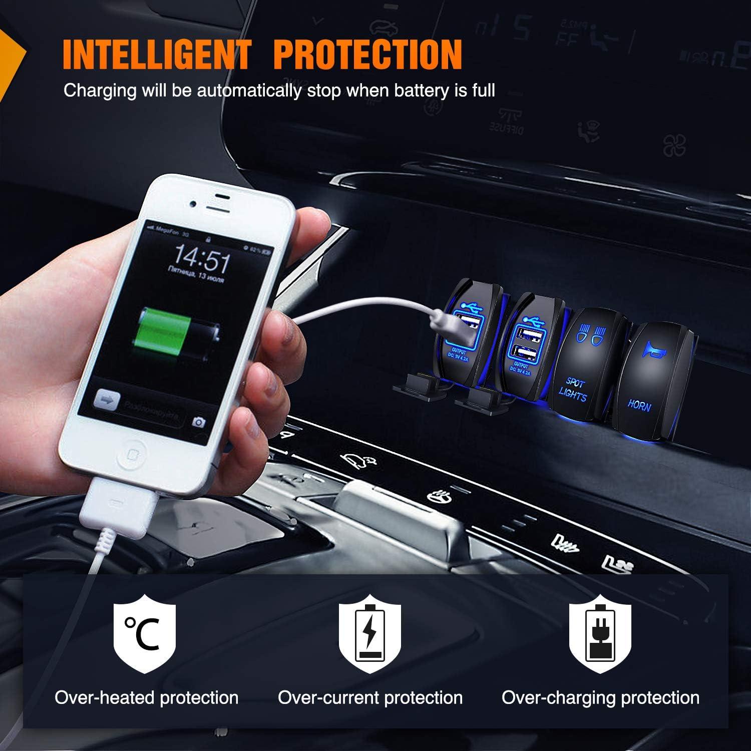 imageNilight Rocker Switch Style USB Outlet Socket Fits Panel 42A PD Type C and QC 30 12V 24V Fast Socket Dual Outlets Port for Cars Boats Trucks RVsDual USB