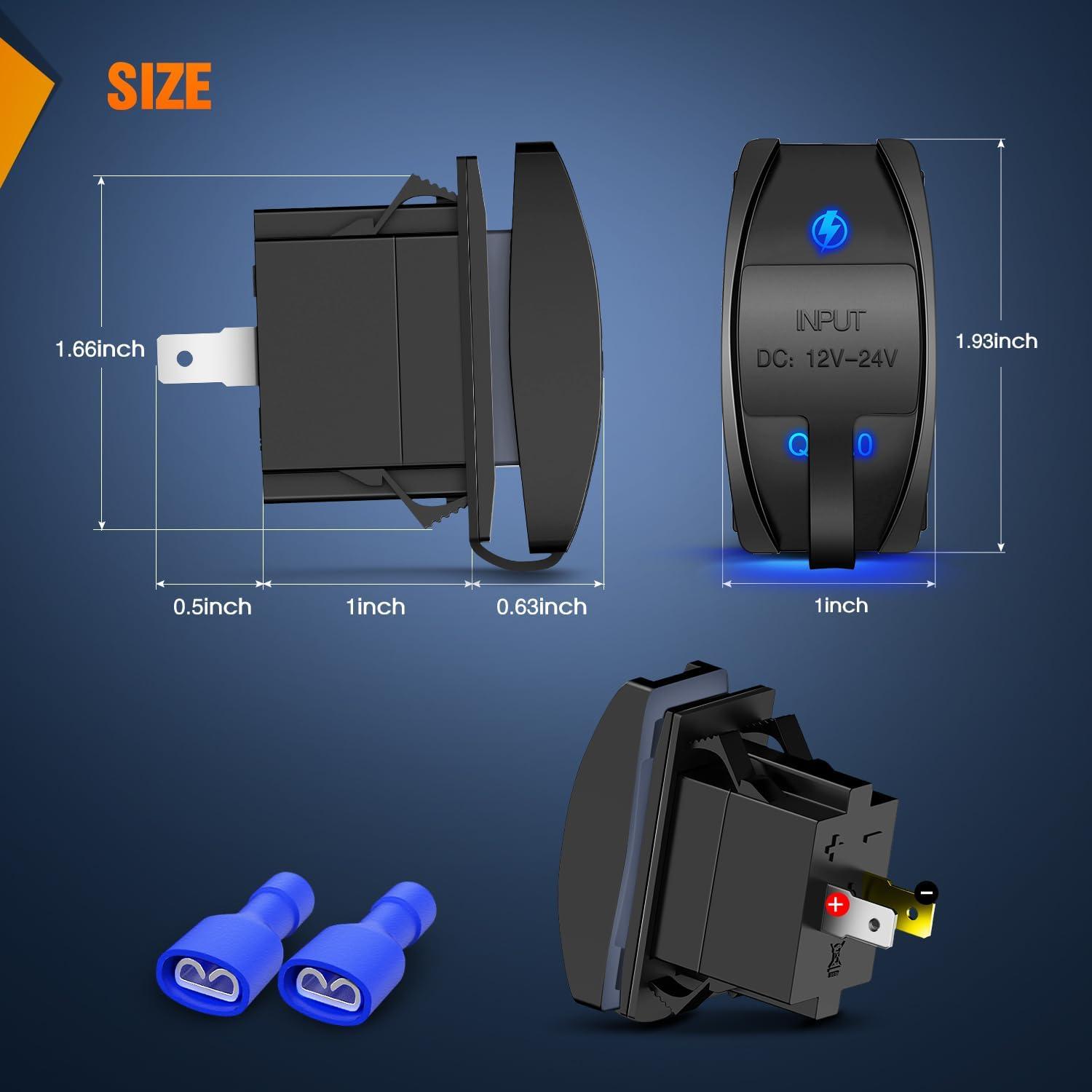 imageNilight Rocker Switch Style USB Outlet Socket Fits Panel 42A PD Type C and QC 30 12V 24V Fast Socket Dual Outlets Port for Cars Boats Trucks RVsType C  USB