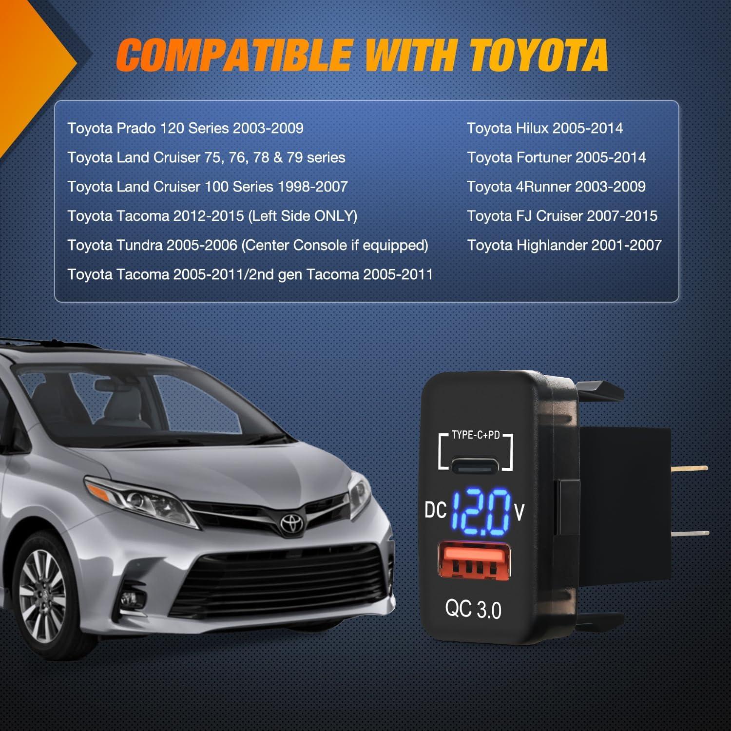 imageNilight Rocker Switch Style USB Outlet Socket LED Voltmeter 12V PD Type C and QC 30 Outlets Car Using 154quot x 083quot Replacement with Inline Fuse for Tacoma Tundra 4Runner FJ Cruiser Hilux FortunerUSB PD Type C