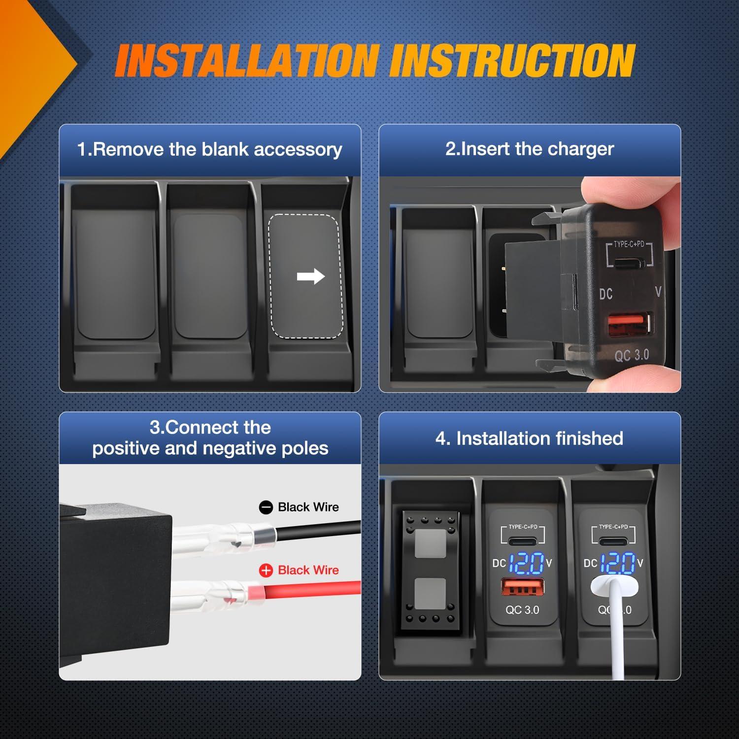 imageNilight Rocker Switch Style USB Outlet Socket LED Voltmeter 12V PD Type C and QC 30 Outlets Car Using 154quot x 083quot Replacement with Inline Fuse for Tacoma Tundra 4Runner FJ Cruiser Hilux FortunerUSB PD Type C