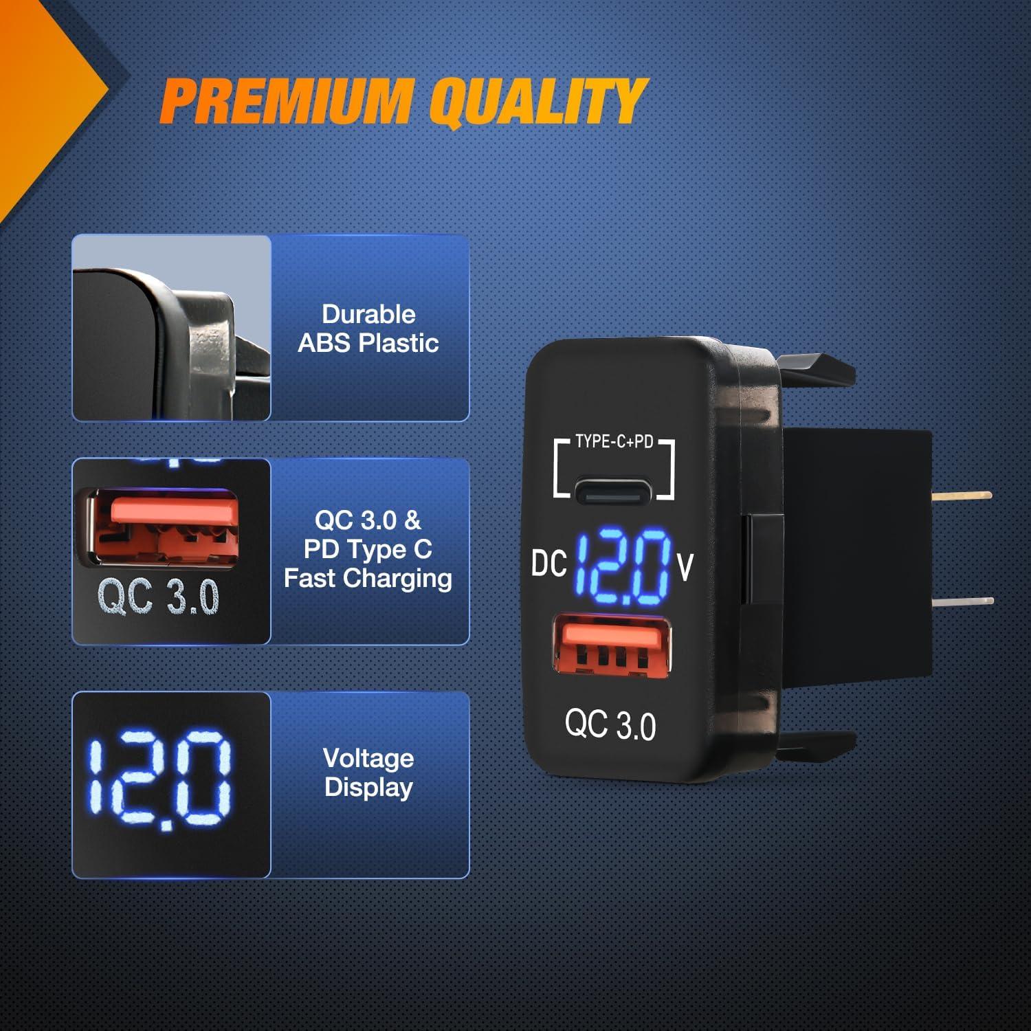 imageNilight Rocker Switch Style USB Outlet Socket LED Voltmeter 12V PD Type C and QC 30 Outlets Car Using 154quot x 083quot Replacement with Inline Fuse for Tacoma Tundra 4Runner FJ Cruiser Hilux FortunerUSB PD Type C