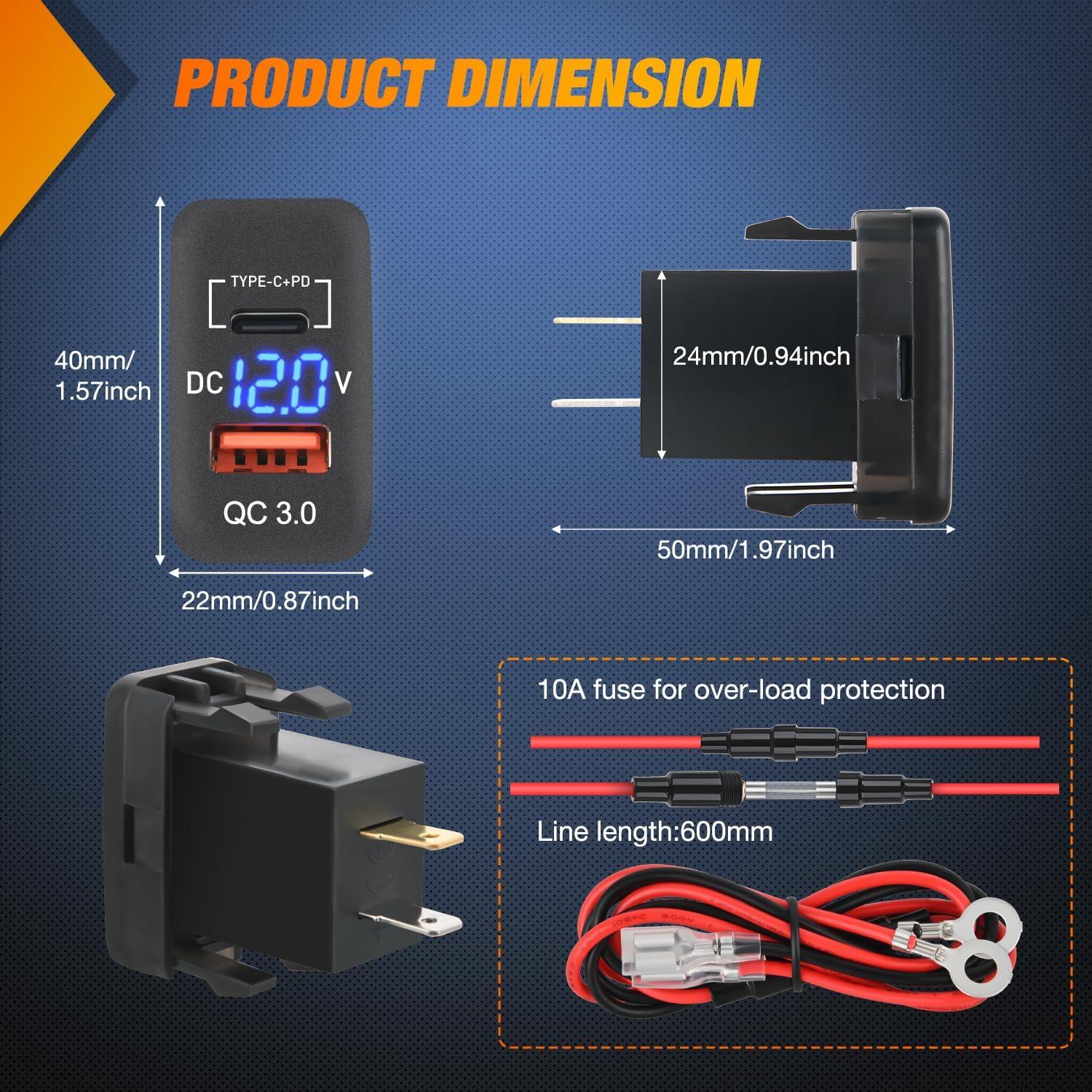 imageNilight Rocker Switch Style USB Outlet Socket LED Voltmeter 12V PD Type C and QC 30 Outlets Car Using 154quot x 083quot Replacement with Inline Fuse for Tacoma Tundra 4Runner FJ Cruiser Hilux FortunerUSB PD Type C
