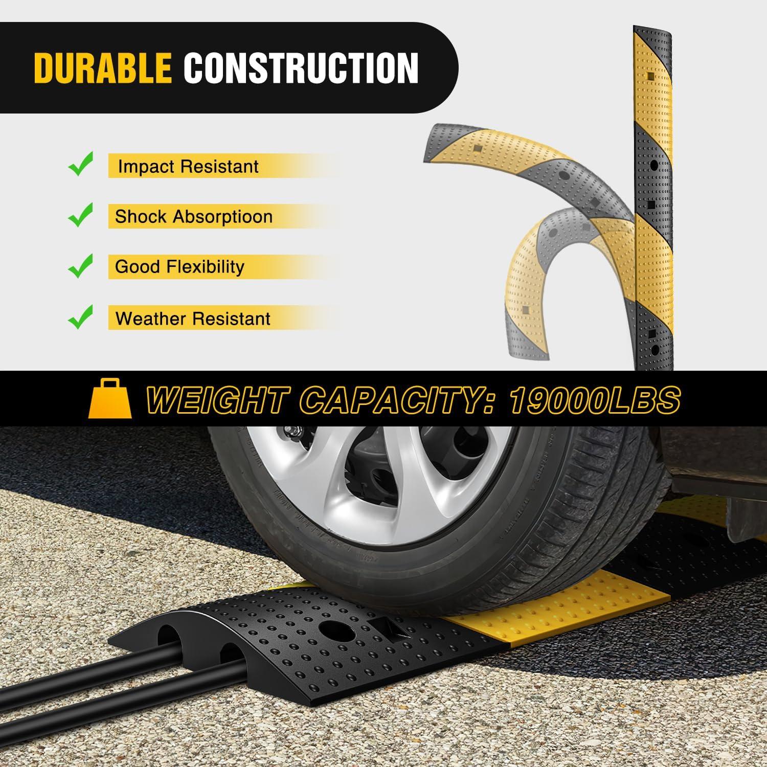 imageNilight Rubber Speed Bump 393quot Heavy Duty 2 Channel Cable Protector Speed Humps for Garage Gravel Roads Asphalt Concrete 19000 lbs Load Capacity 2Pack