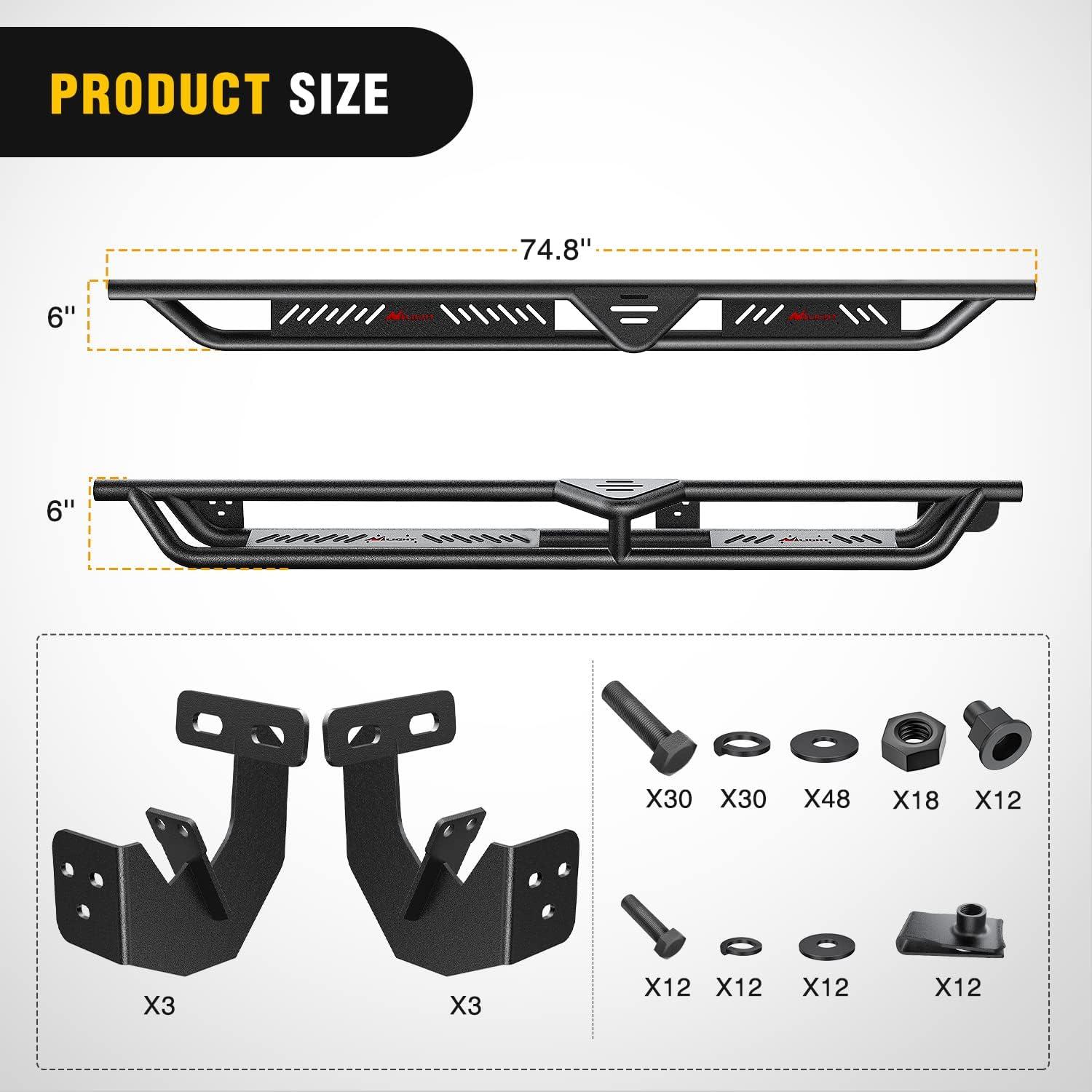 imageNilight Running Boards for 2018 2019 2020 2021 2022 2023 2024 Wrangler JL 2 Door Side Step Nerf Bars 6 Inch ABS Plastic Matte Black Not for JK ModelDodge Ram 20092018 Quad Cab
