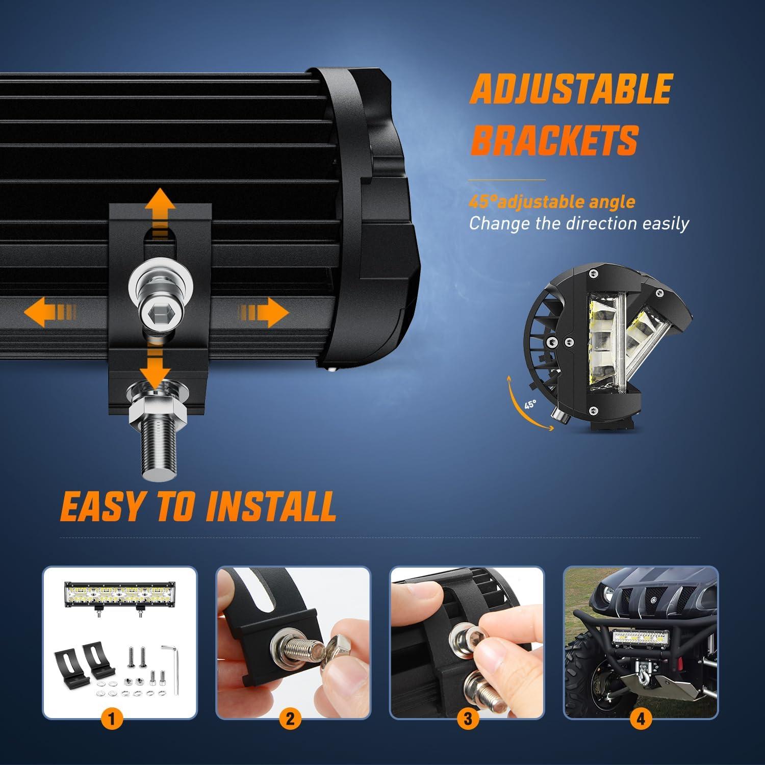 imageNilight Side Shooter LED Light Bar 12Inch Triple Row Spot Flood Combo Lights Work Lighting with 5Pin Rocker Switch Wiring Harness Kit for Off Road Light on Truck SUV ATV UTV