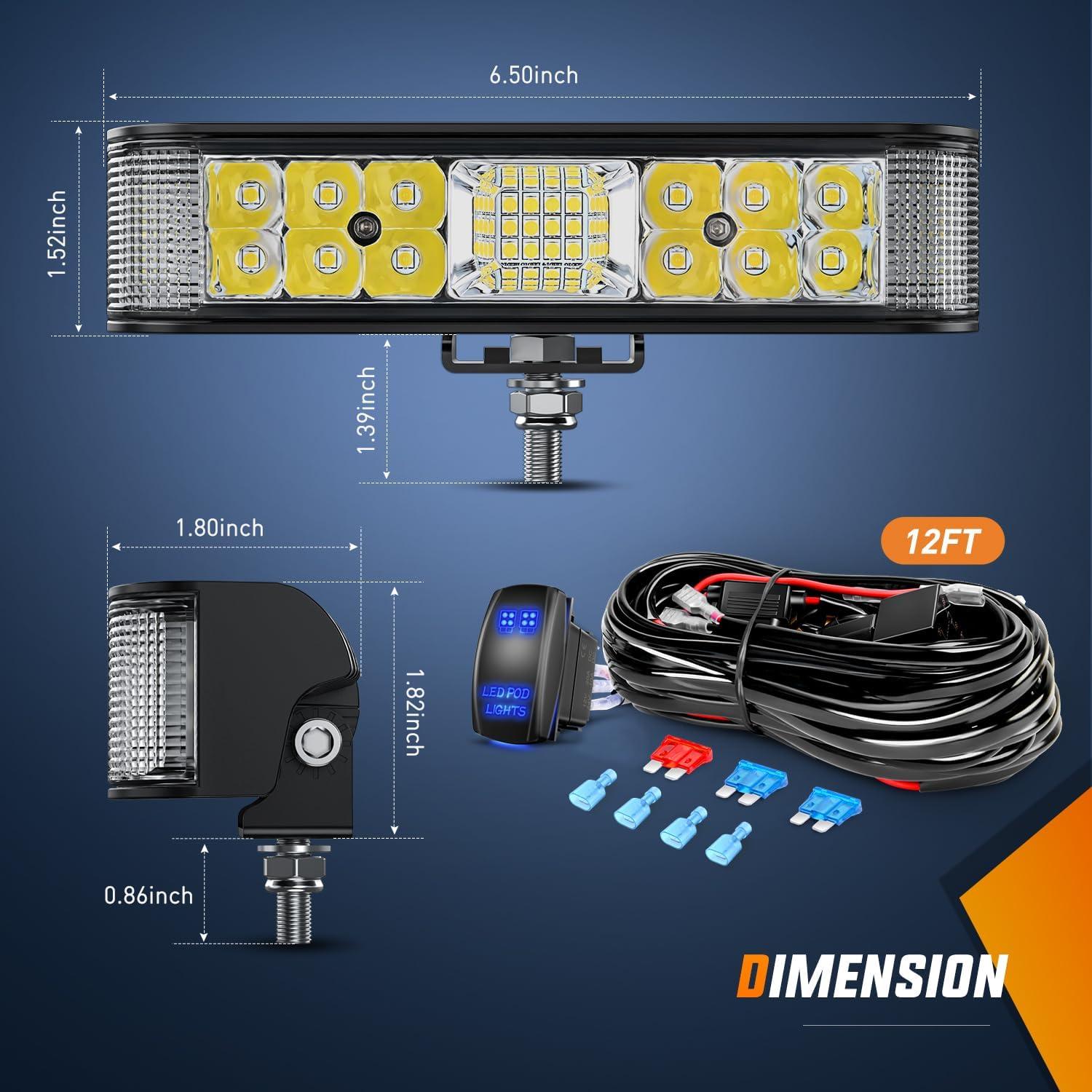 imageNilight Side Shooter LED Light Bar 2PCS 65 Inch 60W Flood Spot Beam Combo Fog Driving Pods 16AWG 5Pin Rocker Switch Wiring Harness Kit for Truck ATV UTV Boat60W Side Shooter Light  Wiring Harness