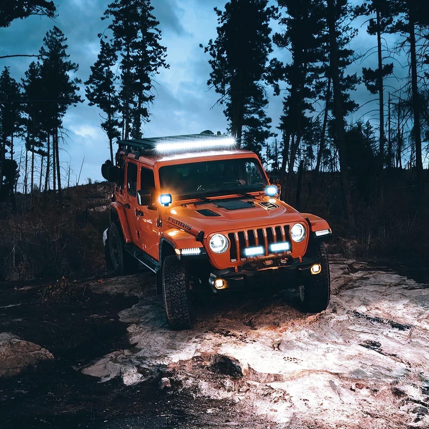 imageNilight Side Shooter LED Light Bar 2PCS 7 Inch Triple Row Spot Flood Combo Yellow Beam Pods with 5Pin Rocker Switch Wiring Harness Kit for Off Road Lighting on Truck SUV ATV UTVWhite 4Pcs Pods  Wiring