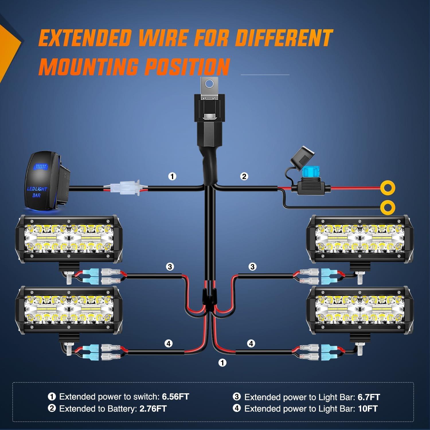 imageNilight Side Shooter LED Light Bar 2PCS 7 Inch Triple Row Spot Flood Combo Yellow Beam Pods with 5Pin Rocker Switch Wiring Harness Kit for Off Road Lighting on Truck SUV ATV UTVWhite 4Pcs Pods  Wiring