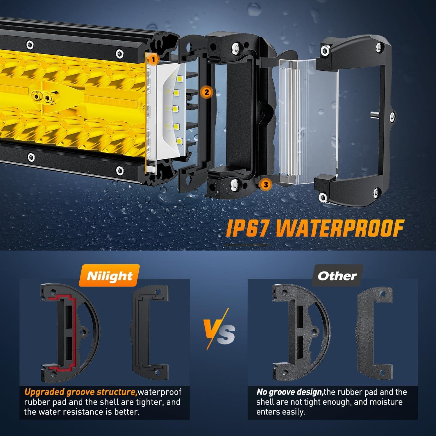 imageNilight Side Shooter LED Light Bar 2PCS 7 Inch Triple Row Spot Flood Combo Yellow Beam Pods with 5Pin Rocker Switch Wiring Harness Kit for Off Road Lighting on Truck SUV ATV UTVYellow Side Shooter Pods  Wiring