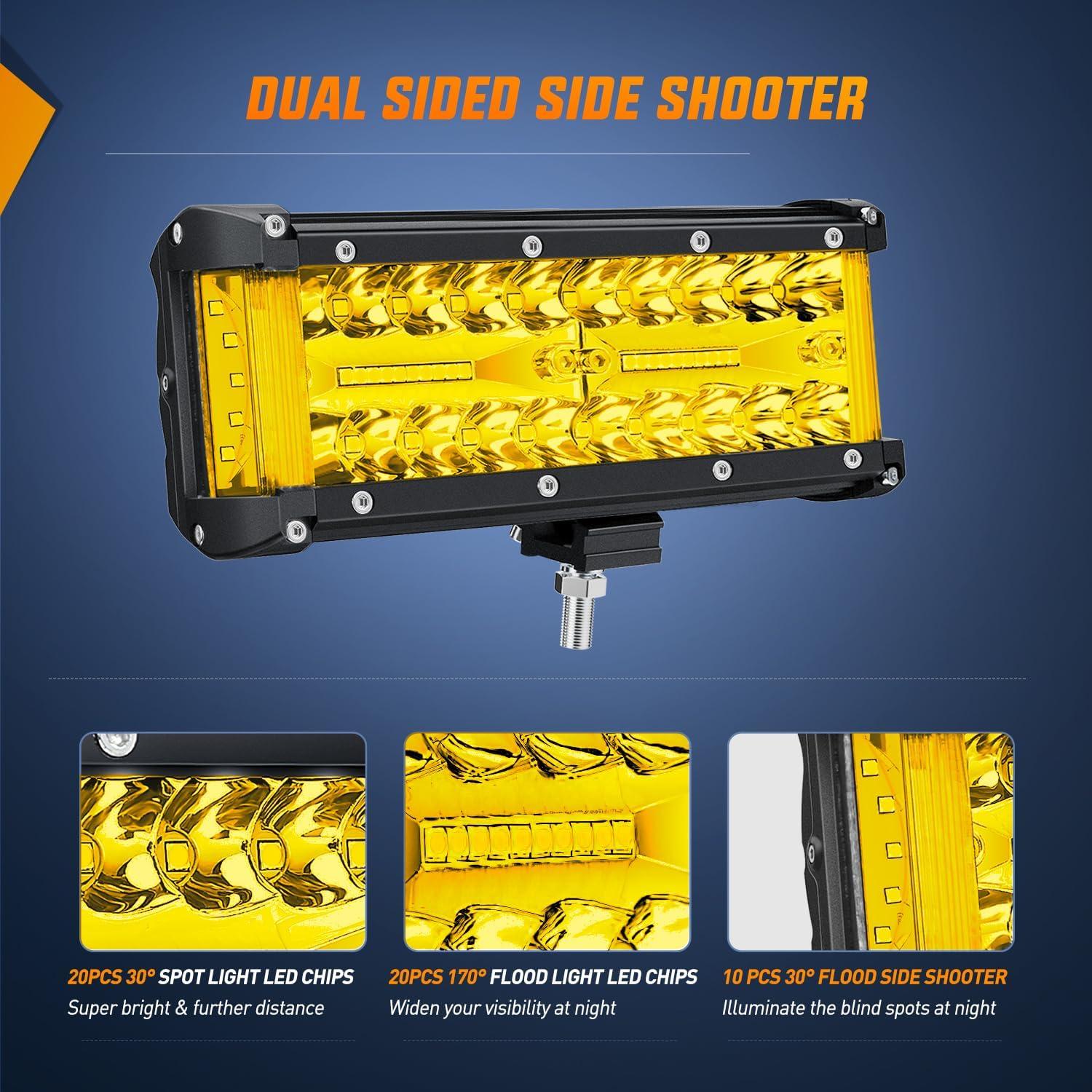 imageNilight Side Shooter LED Light Bar 2PCS 7 Inch Triple Row Spot Flood Combo Yellow Beam Pods with 5Pin Rocker Switch Wiring Harness Kit for Off Road Lighting on Truck SUV ATV UTVYellow Side Shooter Pods  Wiring