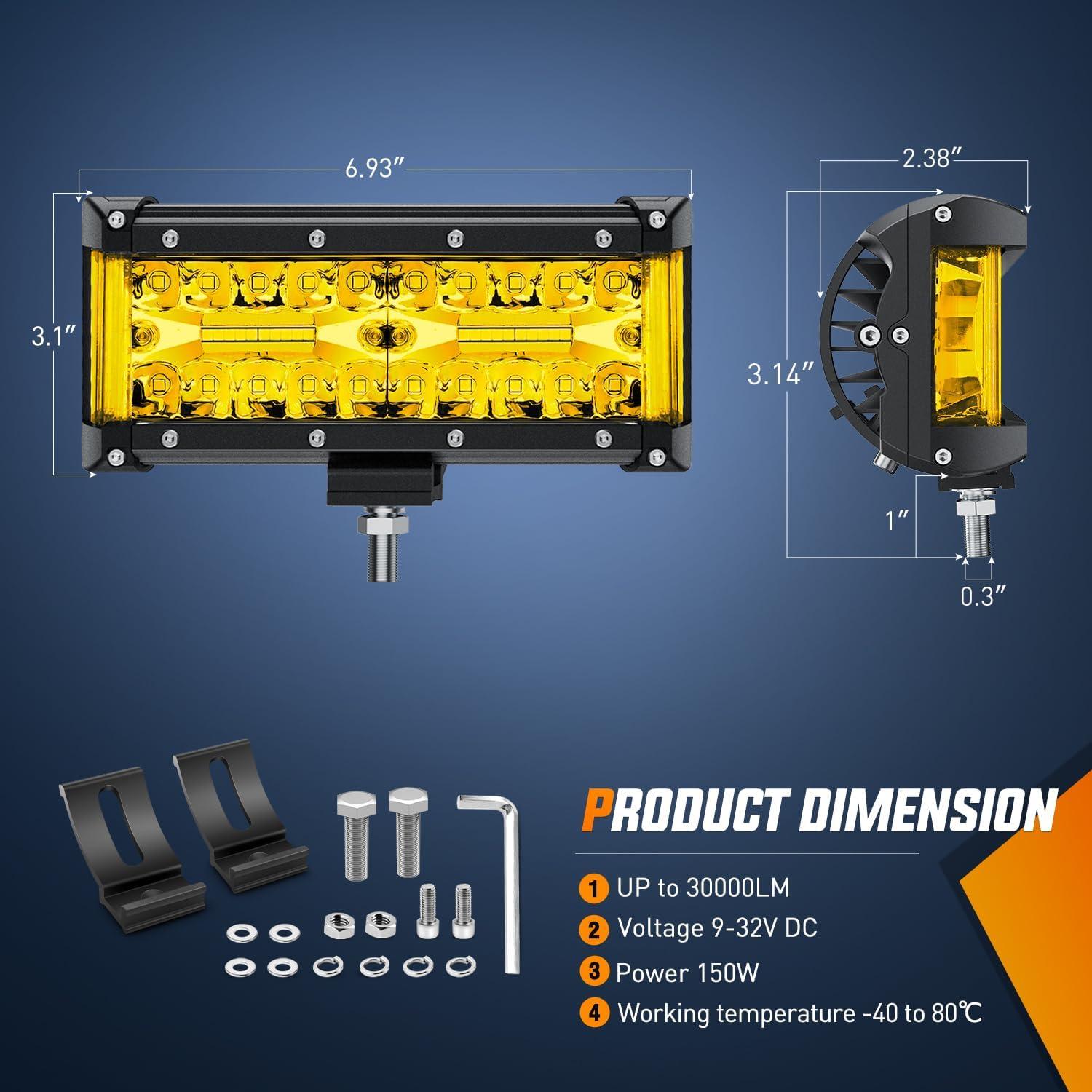 imageNilight Side Shooter LED Light Bar 2PCS 7 Inch Triple Row Spot Flood Combo Yellow Beam Pods with 5Pin Rocker Switch Wiring Harness Kit for Off Road Lighting on Truck SUV ATV UTVYellow Side Shooter Pods  Wiring