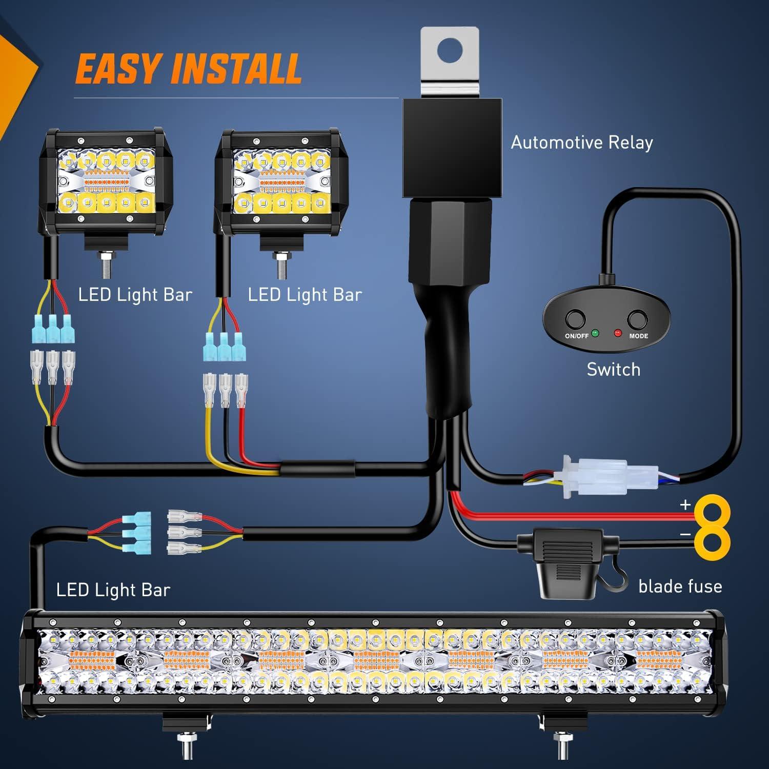 imageNilight Side Shooter LED Light Bar Set 20 Inch Triple Row Spot Flood Combo Lights 2PCS 43quot Pods with 5Pin Rocker Switch Wiring Harness Kit for Truck SUV ATV UTVAmberWhite 6 Modes