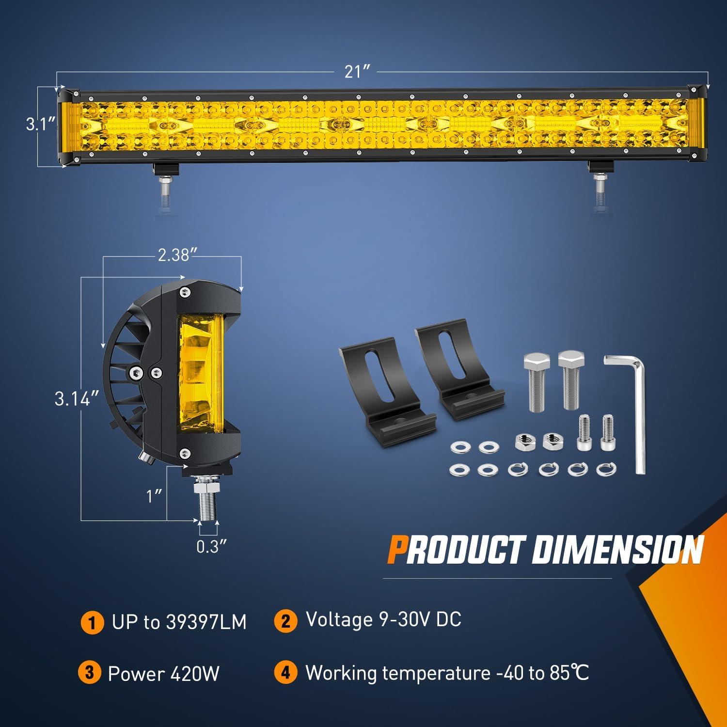 imageNilight Side Shooter LED Light Bar Set 20 Inch Triple Row Spot Flood Combo Lights 2PCS 43quot Pods with 5Pin Rocker Switch Wiring Harness Kit for Truck SUV ATV UTVYellow Side Shooter Light  Wiring Harness