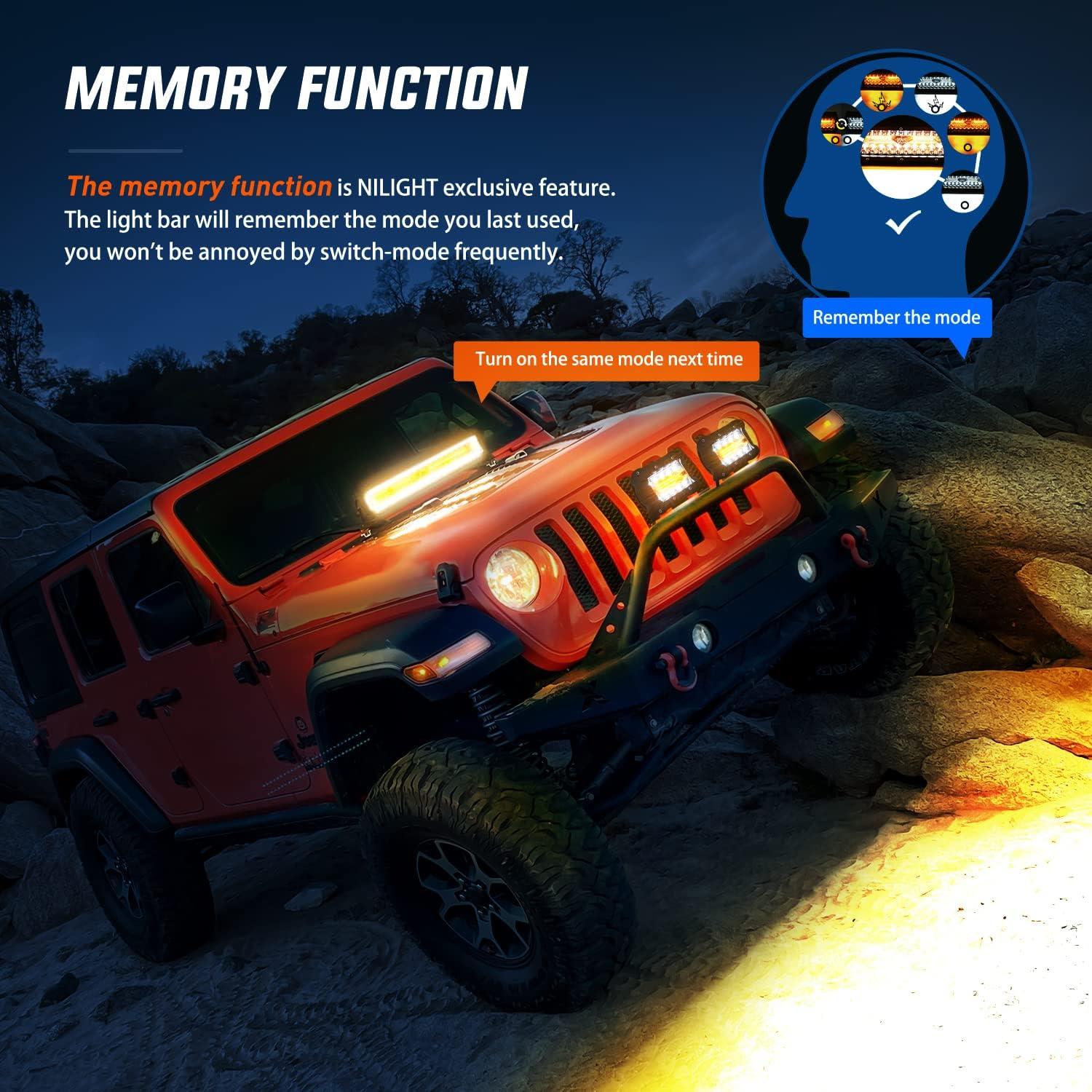 imageNilight Side Shooter LED Light Bar Set 20 Inch Triple Row Spot Flood Combo Lights 2PCS 43quot Pods with 5Pin Rocker Switch Wiring Harness Kit for Truck SUV ATV UTVAmberWhite 6 Modes