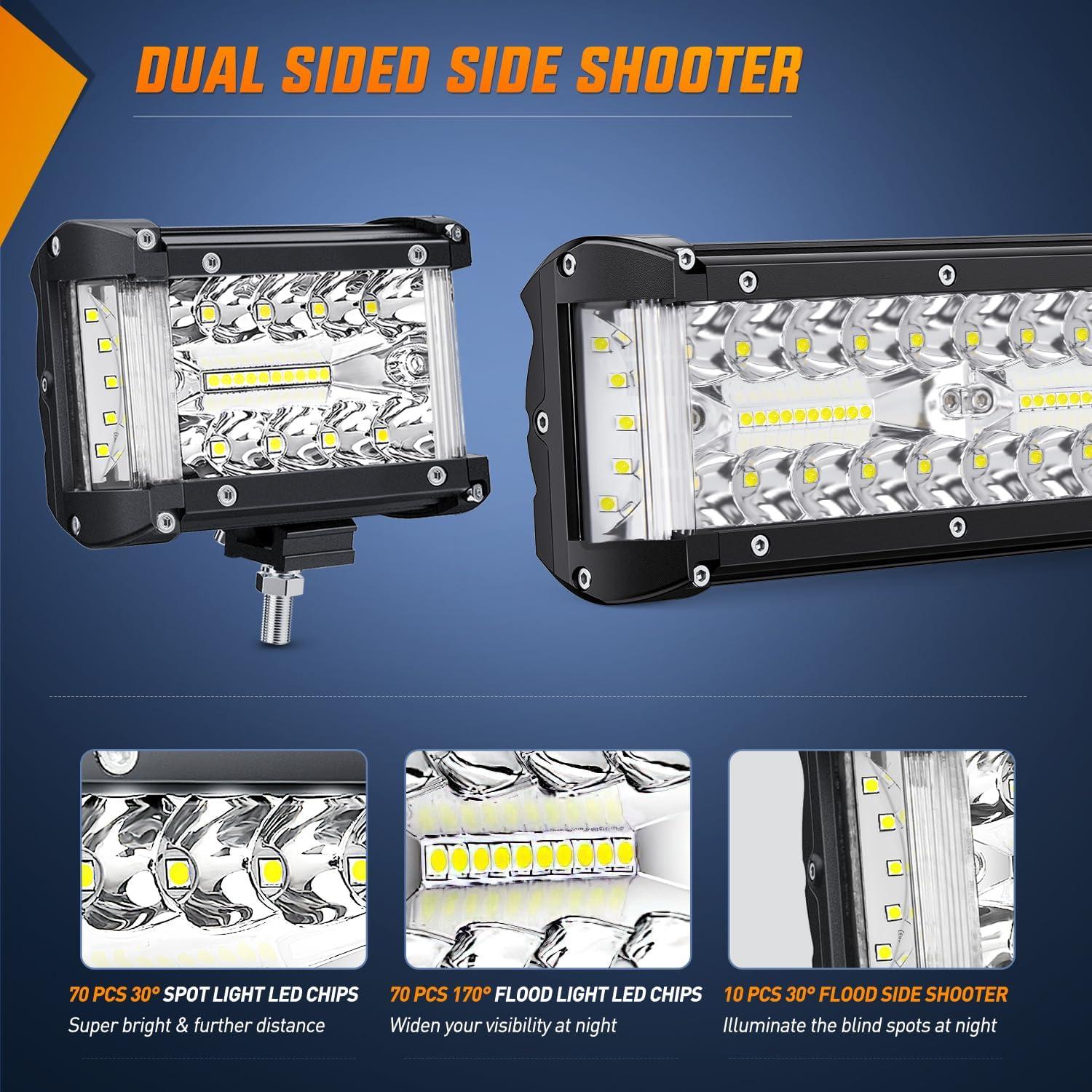 imageNilight Side Shooter LED Light Bar Set 20 Inch Triple Row Spot Flood Combo Lights 2PCS 43quot Pods with 5Pin Rocker Switch Wiring Harness Kit for Truck SUV ATV UTVWhite Side Shooter Light PodsWiring Harness