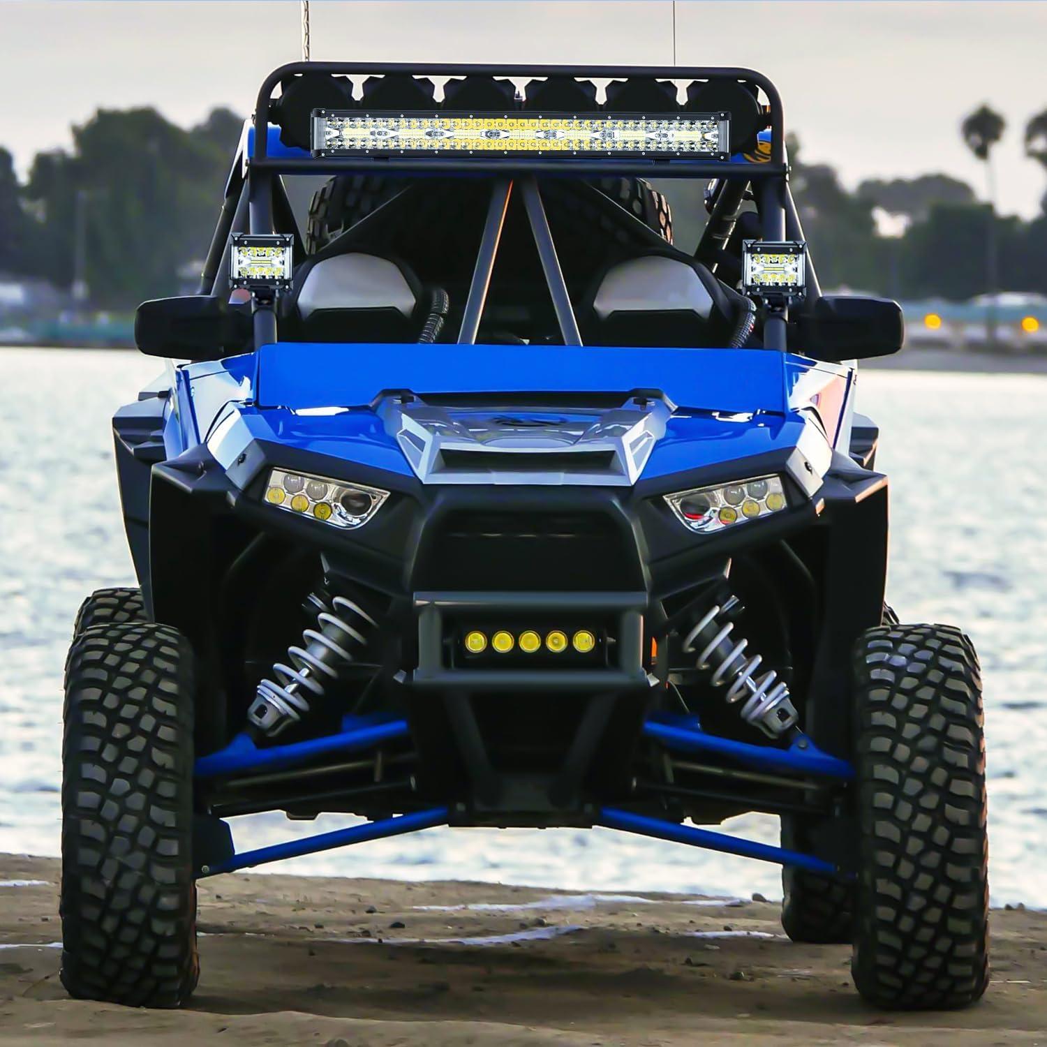 imageNilight Side Shooter LED Light Bar Set 20 Inch Triple Row Spot Flood Combo Lights 2PCS 43quot Pods with 5Pin Rocker Switch Wiring Harness Kit for Truck SUV ATV UTVWhite Side Shooter Light PodsWiring Harness