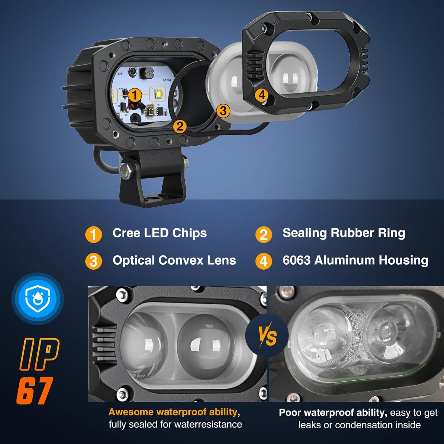 imageNilight Side Shooter LED Pods 2PCS 65 Inch 60W Flood Spot Beam Combo Light Bar LED Fog Driving Lighting Work Lamp for Truck ATV UTV Boat2Pcs 4Inch 48W Lights White