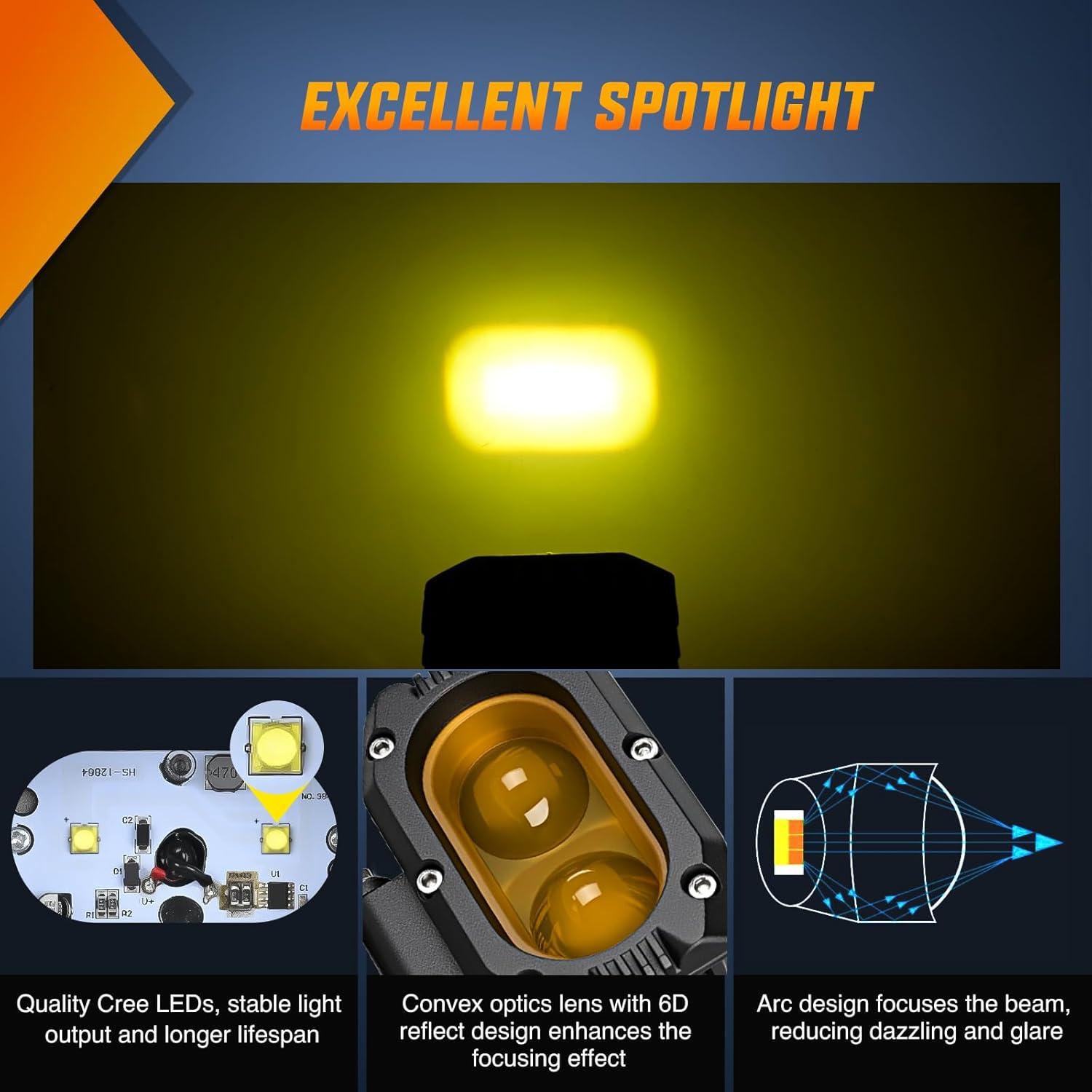 imageNilight Side Shooter LED Pods 2PCS 65 Inch 60W Flood Spot Beam Combo Light Bar LED Fog Driving Lighting Work Lamp for Truck ATV UTV Boat2Pcs 4Inch 48W Lights Amber