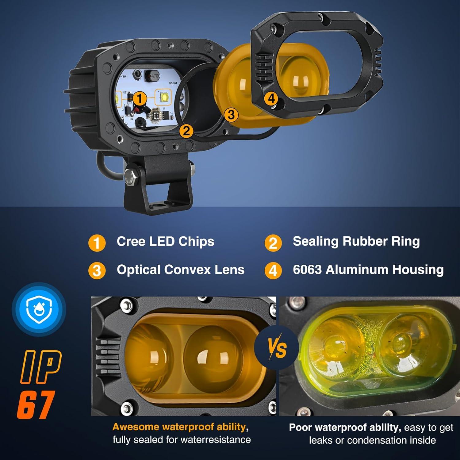 imageNilight Side Shooter LED Pods 2PCS 65 Inch 60W Flood Spot Beam Combo Light Bar LED Fog Driving Lighting Work Lamp for Truck ATV UTV Boat2Pcs 4Inch 48W Lights Amber