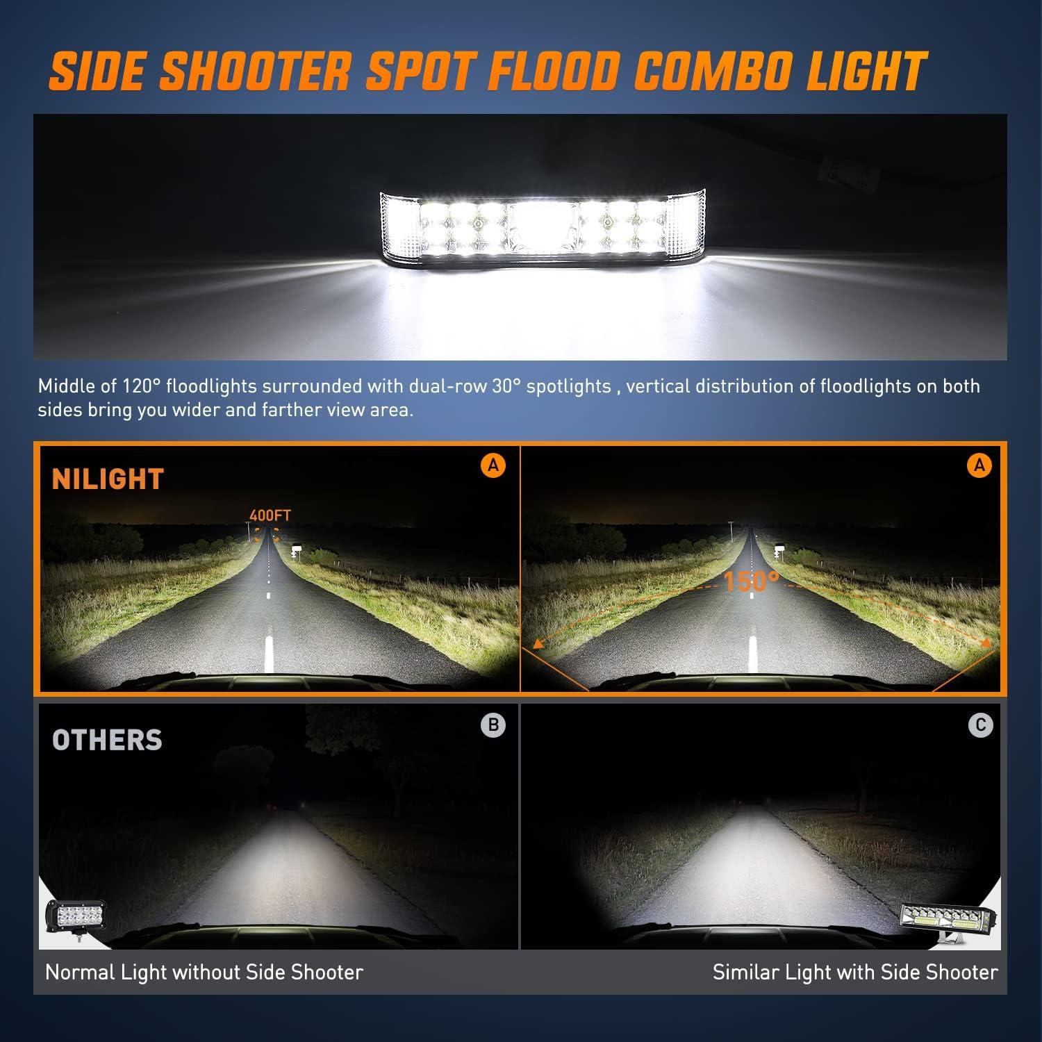 imageNilight Side Shooter LED Pods 2PCS 65 Inch 60W Flood Spot Beam Combo Light Bar LED Fog Driving Lighting Work Lamp for Truck ATV UTV Boat2Pcs Side Shooter Lights