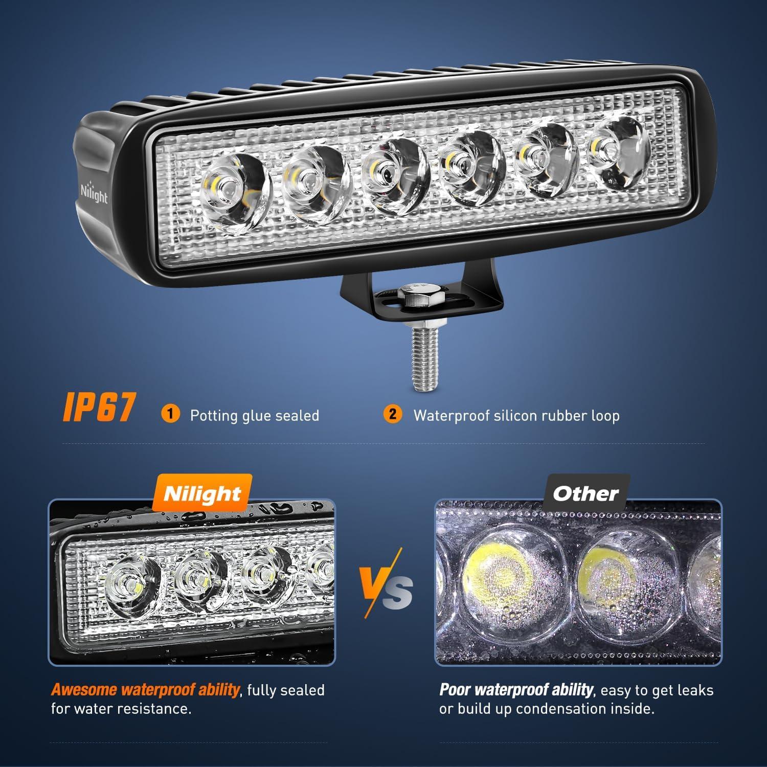 imageNilight Side Shooter LED Pods 2PCS 65 Inch 60W Flood Spot Beam Combo Light Bar LED Fog Driving Lighting Work Lamp for Truck ATV UTV Boatwhite