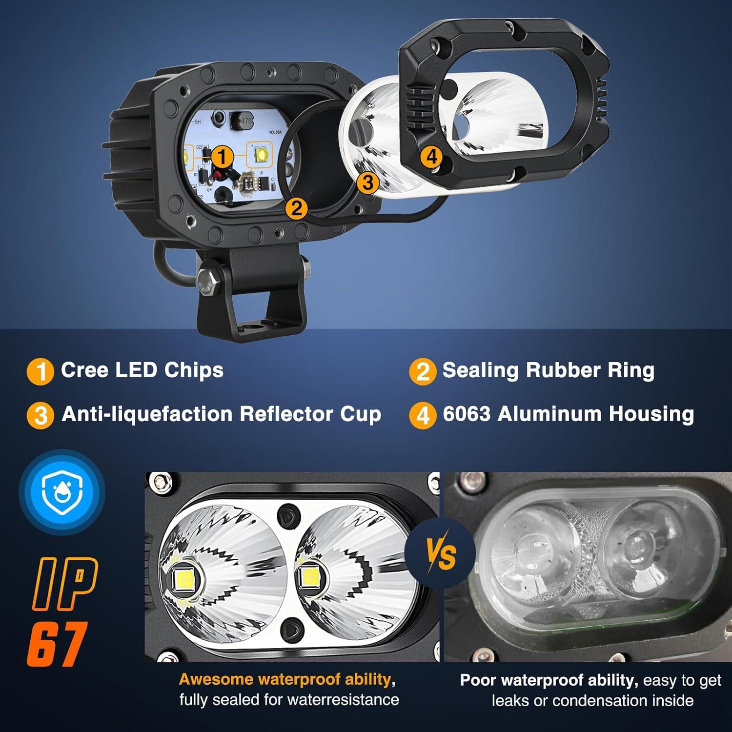 imageNilight Side Shooter LED Pods 2PCS 65 Inch 60W Flood Spot Beam Combo Light Bar LED Fog Driving Lighting Work Lamp for Truck ATV UTV Boatwhite flood beam 4inch