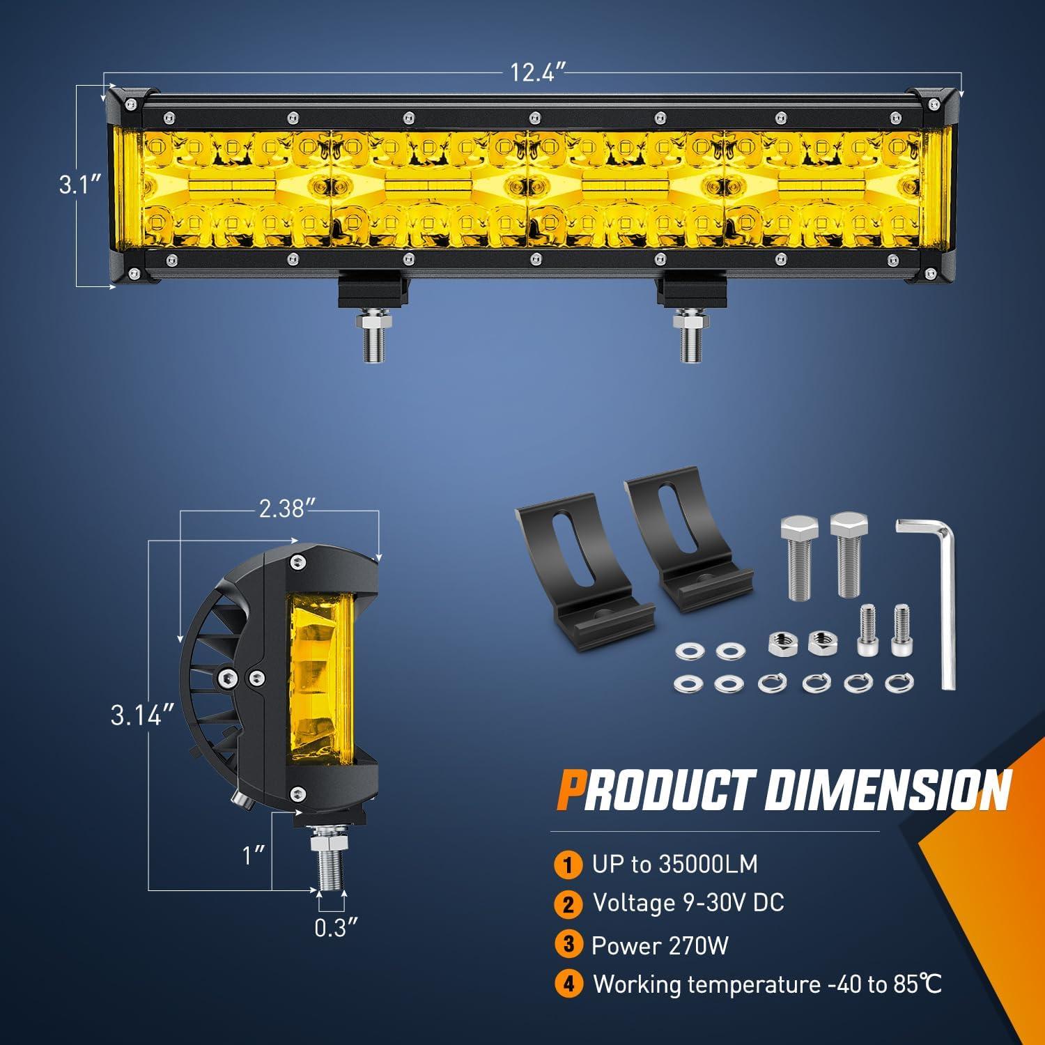 imageNilight Side Shooter Light Bar 12Inch Triple Row Spot Flood Combo Work Off Road Lighting on Truck SUV ATV UTV12 Inch Yellow Side Shooter Light  Wiring harness