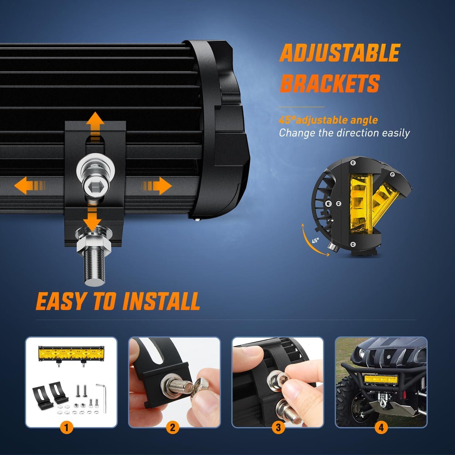 imageNilight Side Shooter Light Bar 12Inch Triple Row Spot Flood Combo Work Off Road Lighting on Truck SUV ATV UTV12 Inch Yellow Side Shooter Light  Wiring harness