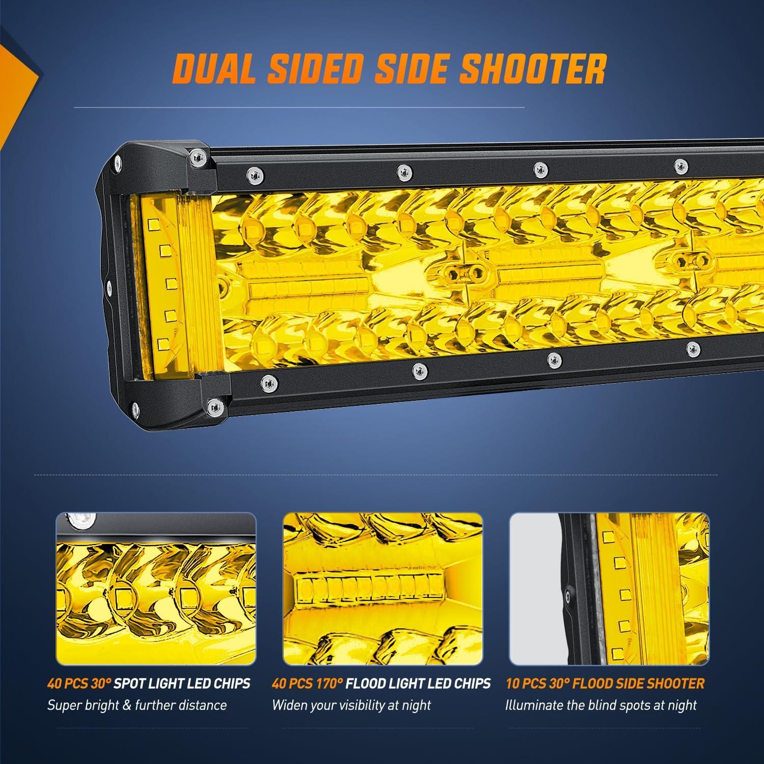 imageNilight Side Shooter Light Bar 12Inch Triple Row Spot Flood Combo Work Off Road Lighting on Truck SUV ATV UTV12 Inch Yellow Side Shooter Light  Wiring harness