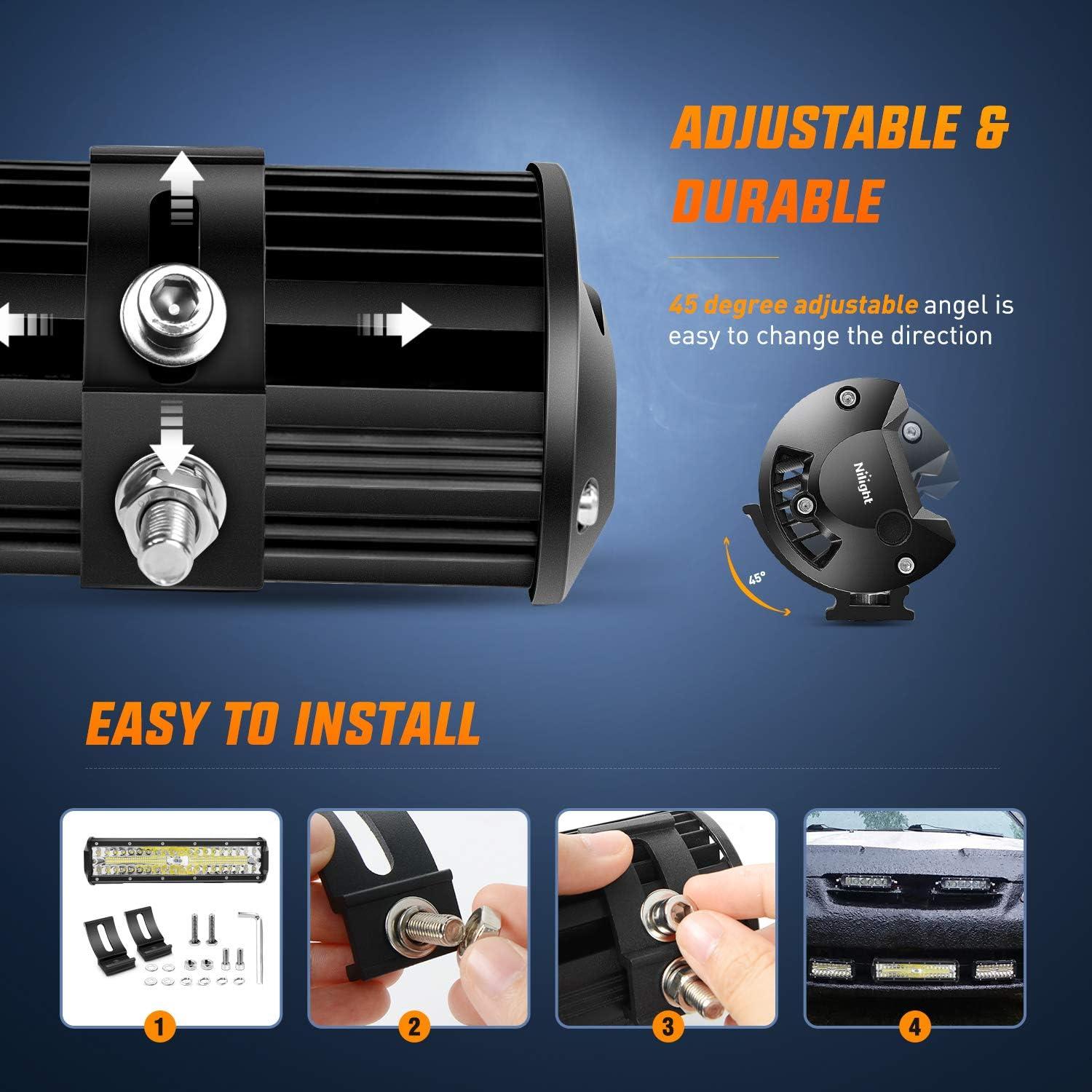 imageNilight Side Shooter Light Bar 12Inch Triple Row Spot Flood Combo Work Off Road Lighting on Truck SUV ATV UTV12Inch lights  4Pcs 4Inch pods