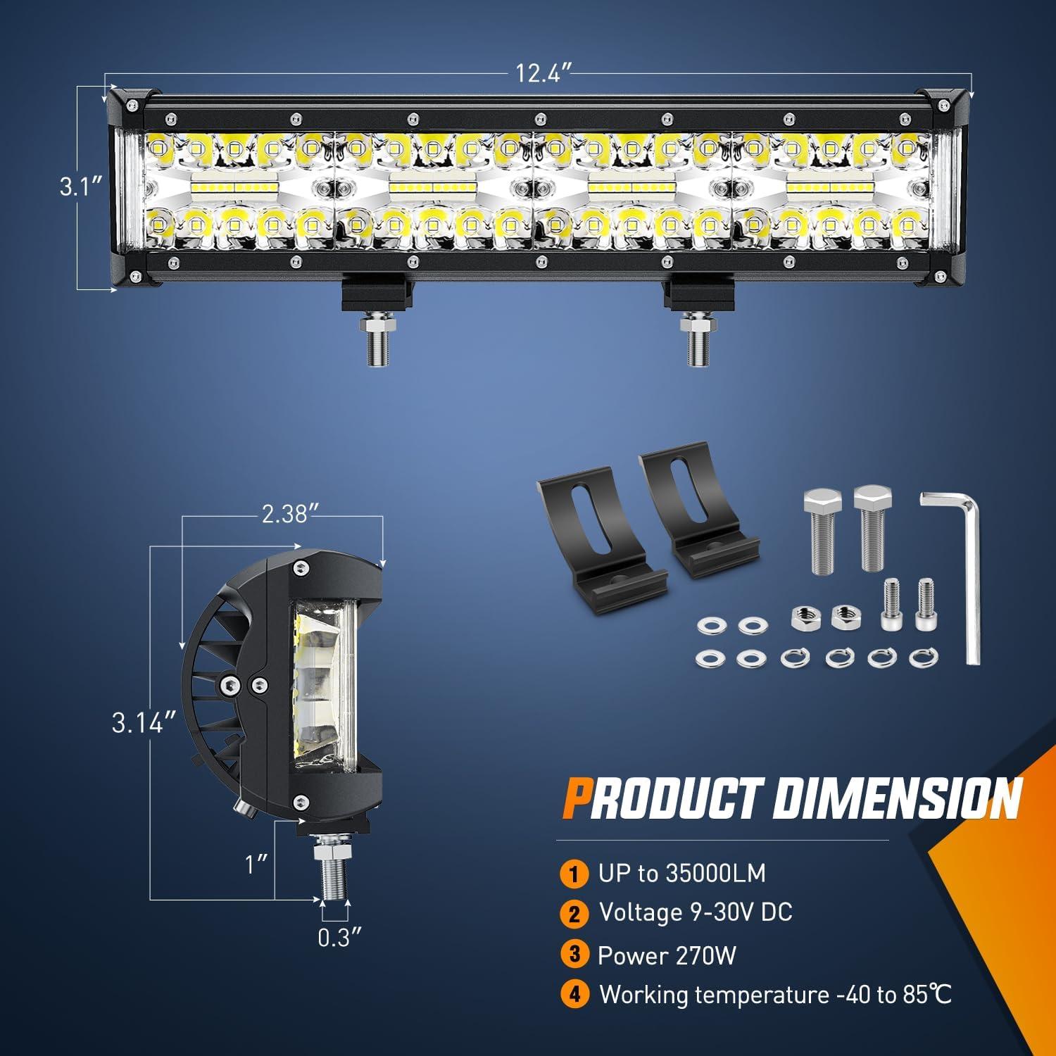 imageNilight Side Shooter Light Bar 12Inch Triple Row Spot Flood Combo Work Off Road Lighting on Truck SUV ATV UTV135Inch Side Shooter Light  Wiring harness