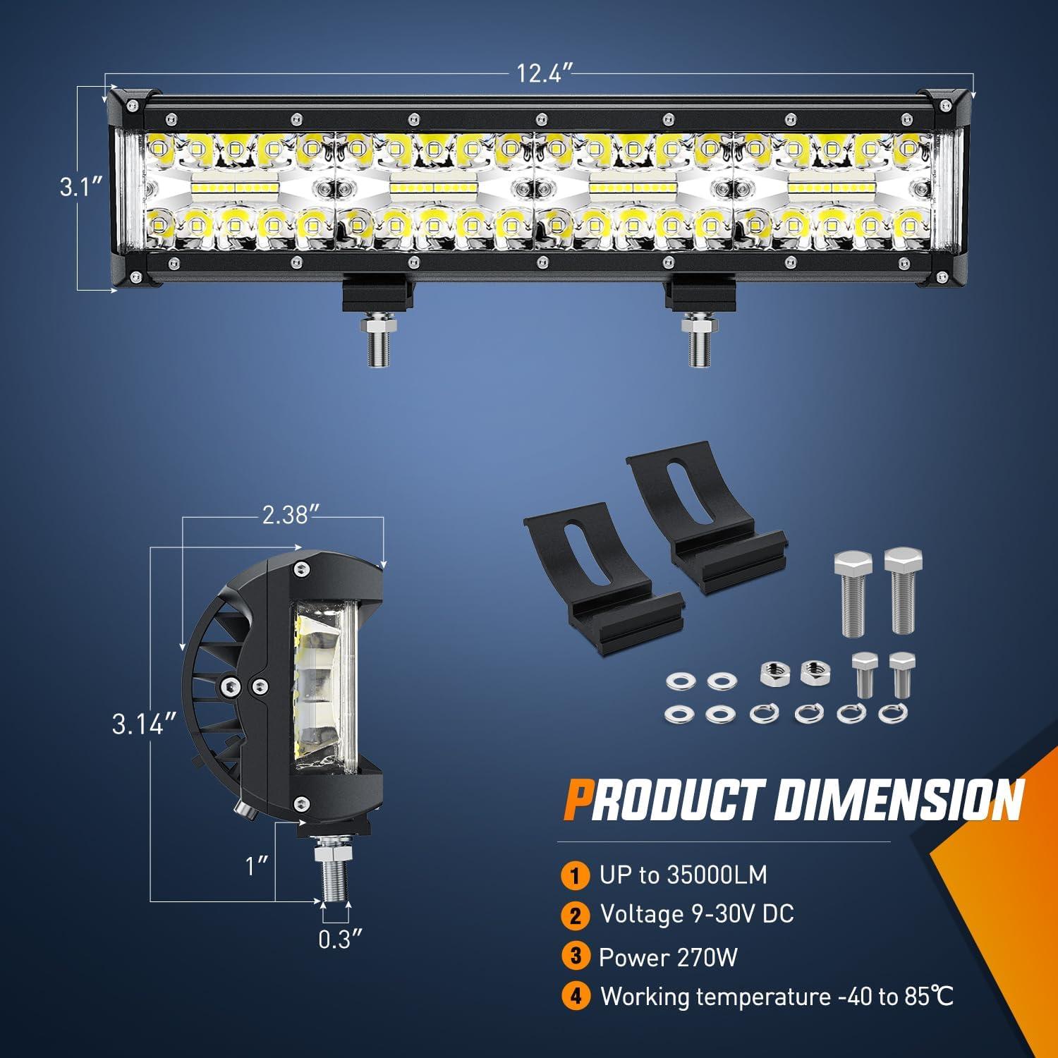 imageNilight Side Shooter Light Bar 12Inch Triple Row Spot Flood Combo Work Off Road Lighting on Truck SUV ATV UTV135Inch Side Shooter Light