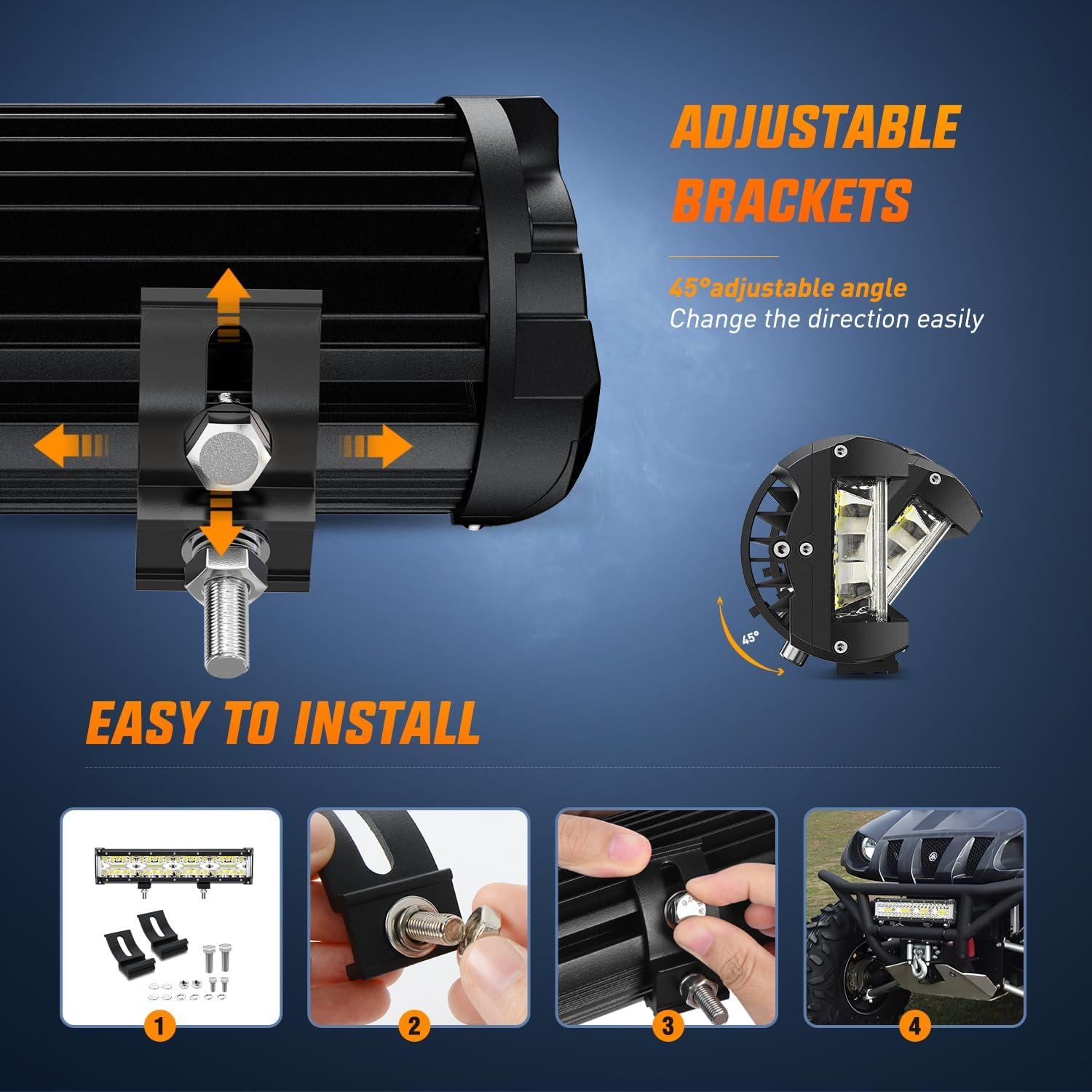 imageNilight Side Shooter Light Bar 12Inch Triple Row Spot Flood Combo Work Off Road Lighting on Truck SUV ATV UTV135Inch Side Shooter Light