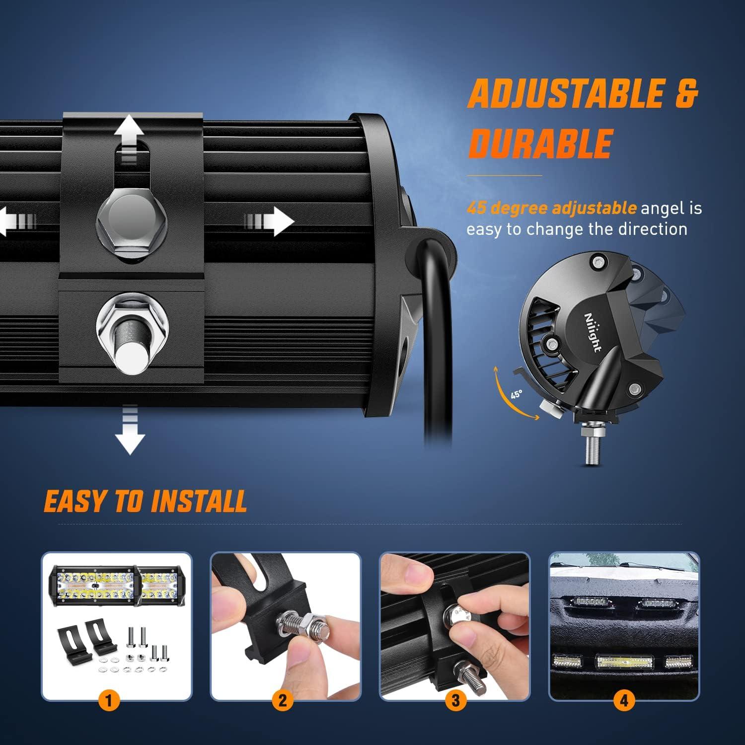 imageNilight Side Shooter Light Bar 7 Inch Triple Row Spot Flood Combo Work Off Road Lighting on Truck SUV ATV UTVAmberWhite 6 Modes