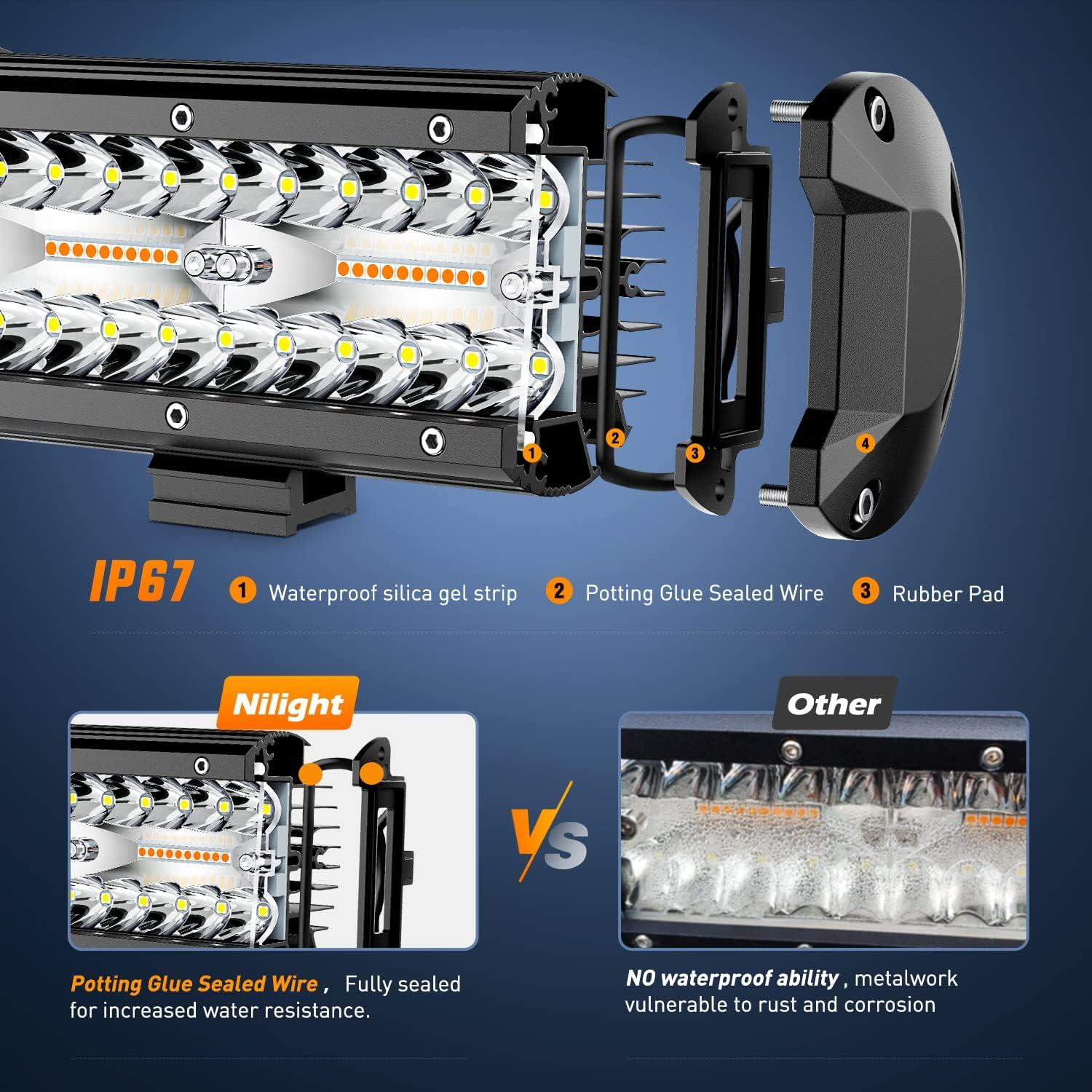 imageNilight Side Shooter Light Bar 7 Inch Triple Row Spot Flood Combo Work Off Road Lighting on Truck SUV ATV UTVAmberWhite 6 Modes