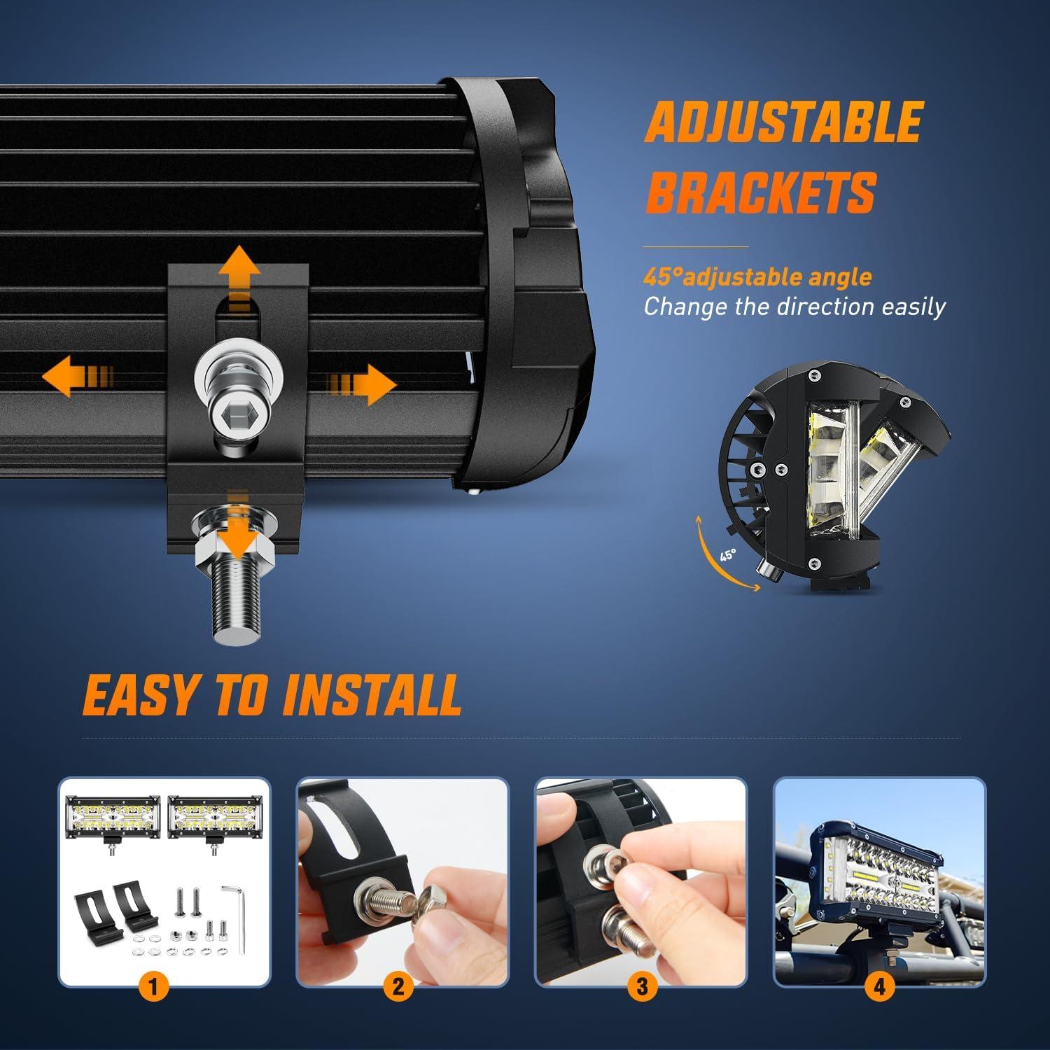 imageNilight Side Shooter Light Bar 7 Inch Triple Row Spot Flood Combo Work Off Road Lighting on Truck SUV ATV UTVSide Shooter Light  Wiring harness