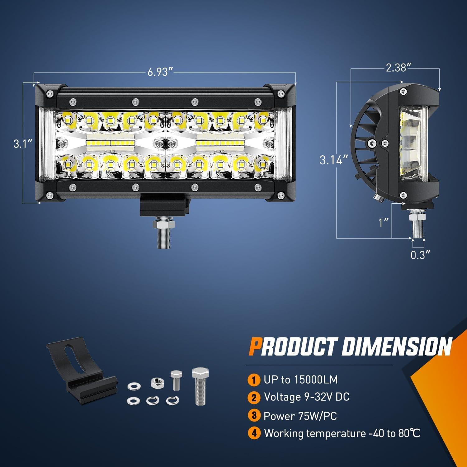 imageNilight Side Shooter Light Bar 7 Inch Triple Row Spot Flood Combo Work Off Road Lighting on Truck SUV ATV UTVSide Shooter Light 1PC