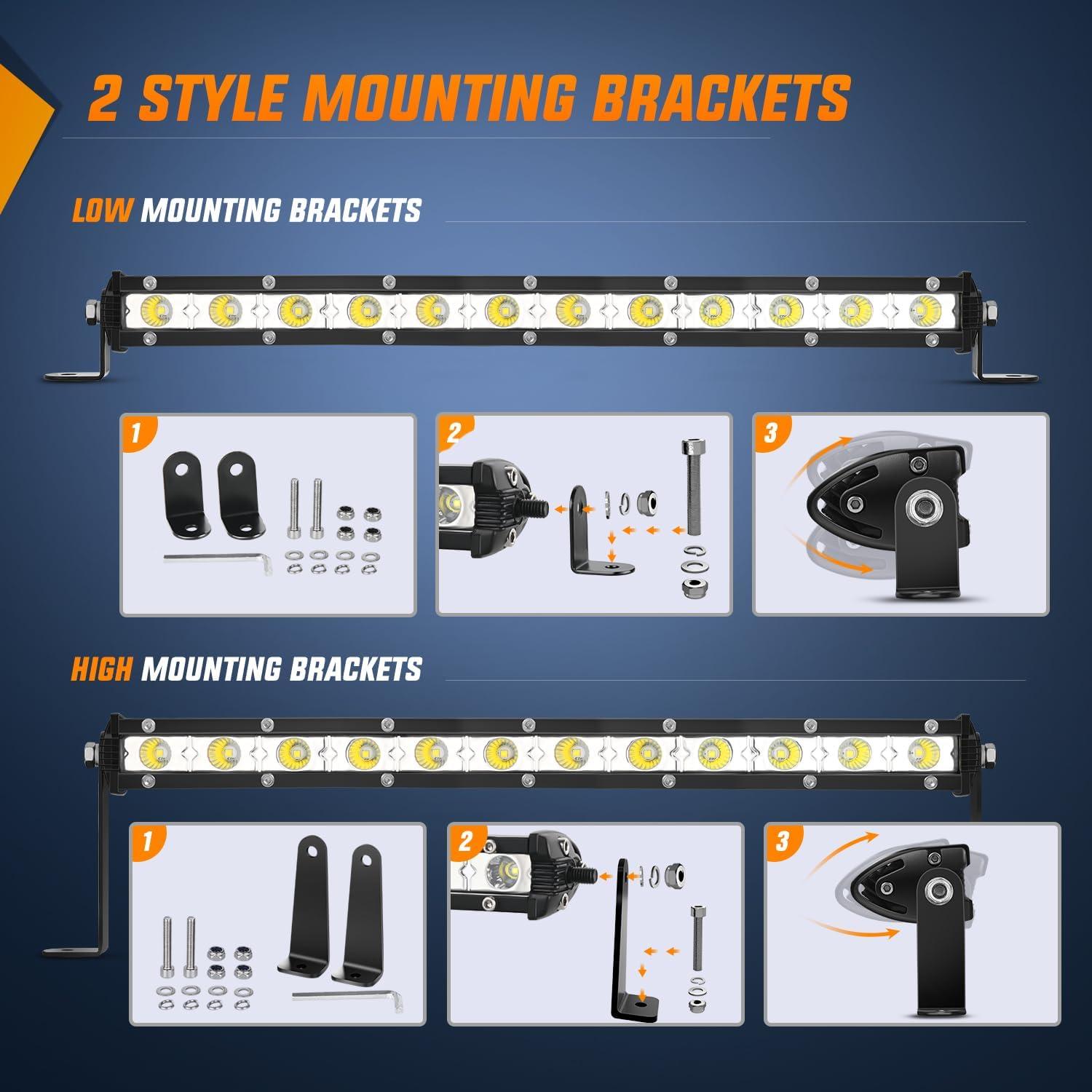 imageNilight Single Row LED Light Bar UltraSlim Spot Pods 2PCS 7 Inch 18W Fog Light Driving Work Roof Bumper Lighting for Offroad 4x4 Trucks Polaris RZR SUV ATV UTV13 Inch Flood Spot Lights