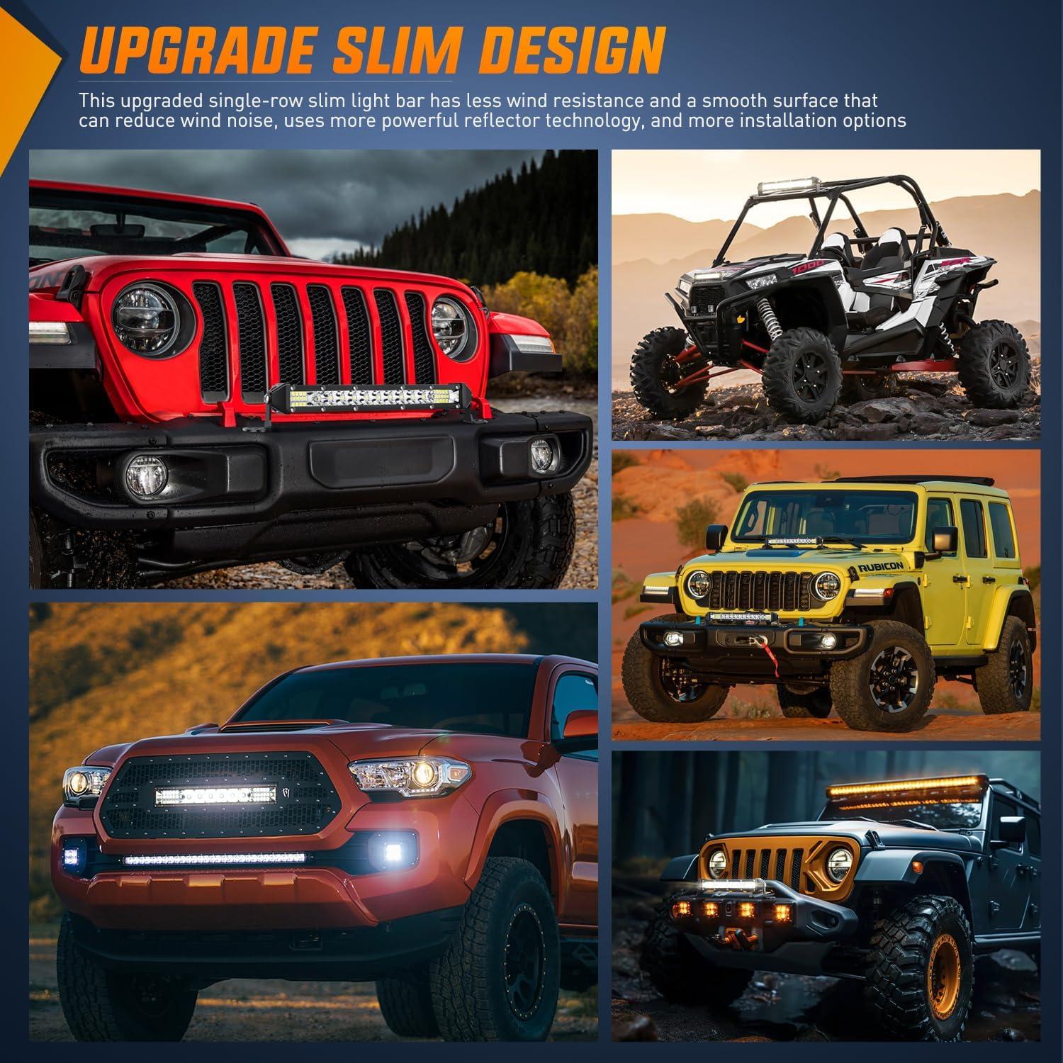 imageNilight Slim LED Light Bar 2PCS 11 Inch 26LED Single Row Spot Flood Combo Fog Driving Work Lighting Roof Bumper Lamp Offroad for 4x4 Trucks SUV ATV UTV11 Inch White Light Ultra Slim