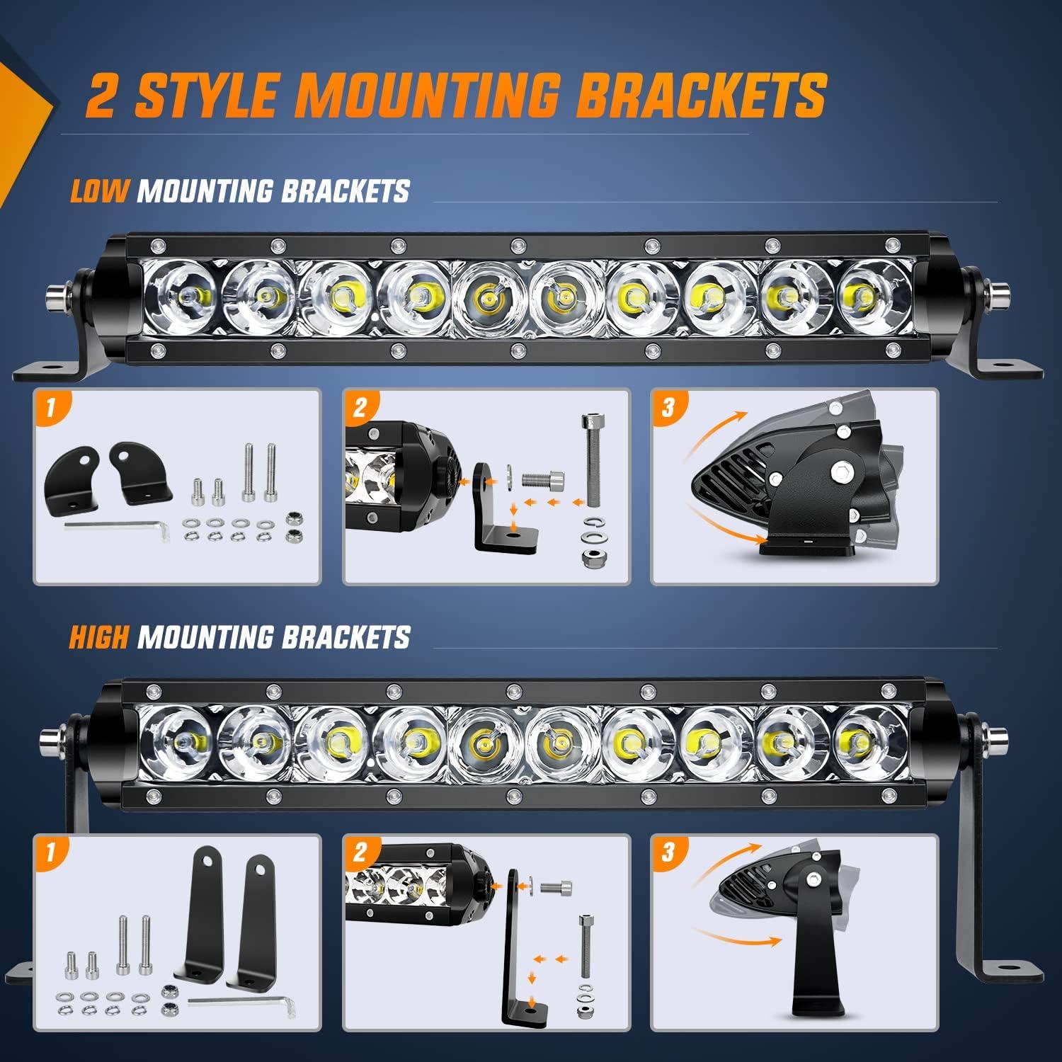 imageNilight Slim LED Light Bar 2PCS 11 Inch 26LED Single Row Spot Flood Combo Fog Driving Work Lighting Roof Bumper Lamp Offroad for 4x4 Trucks SUV ATV UTV11 Inch White Light